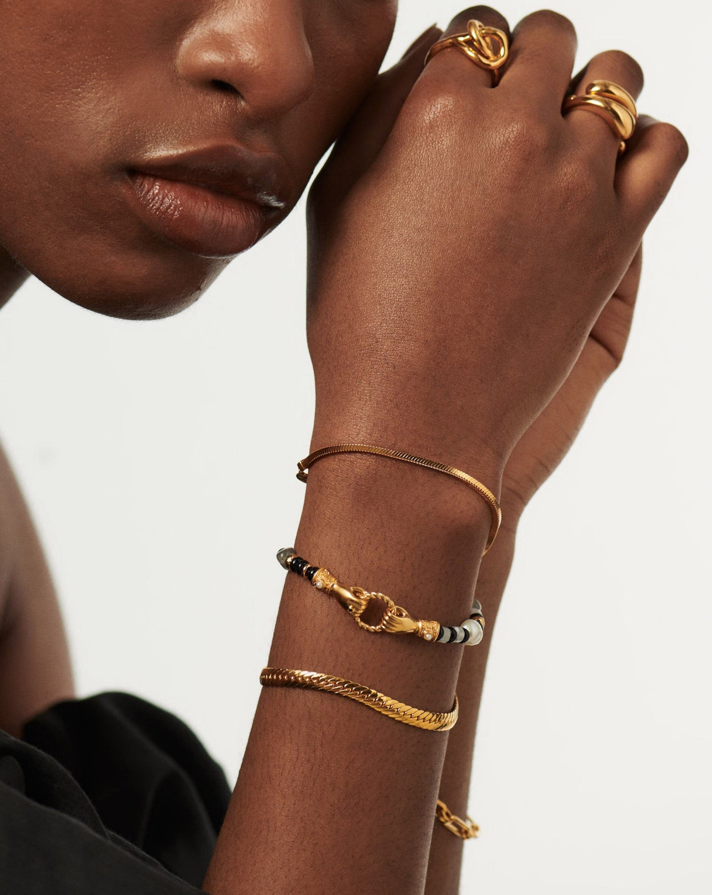 Harris Reed In Good Hands Beaded Gemstone Bracelet | 18ct Gold Plated/Black Chalcedony & Pearl Bracelets Missoma