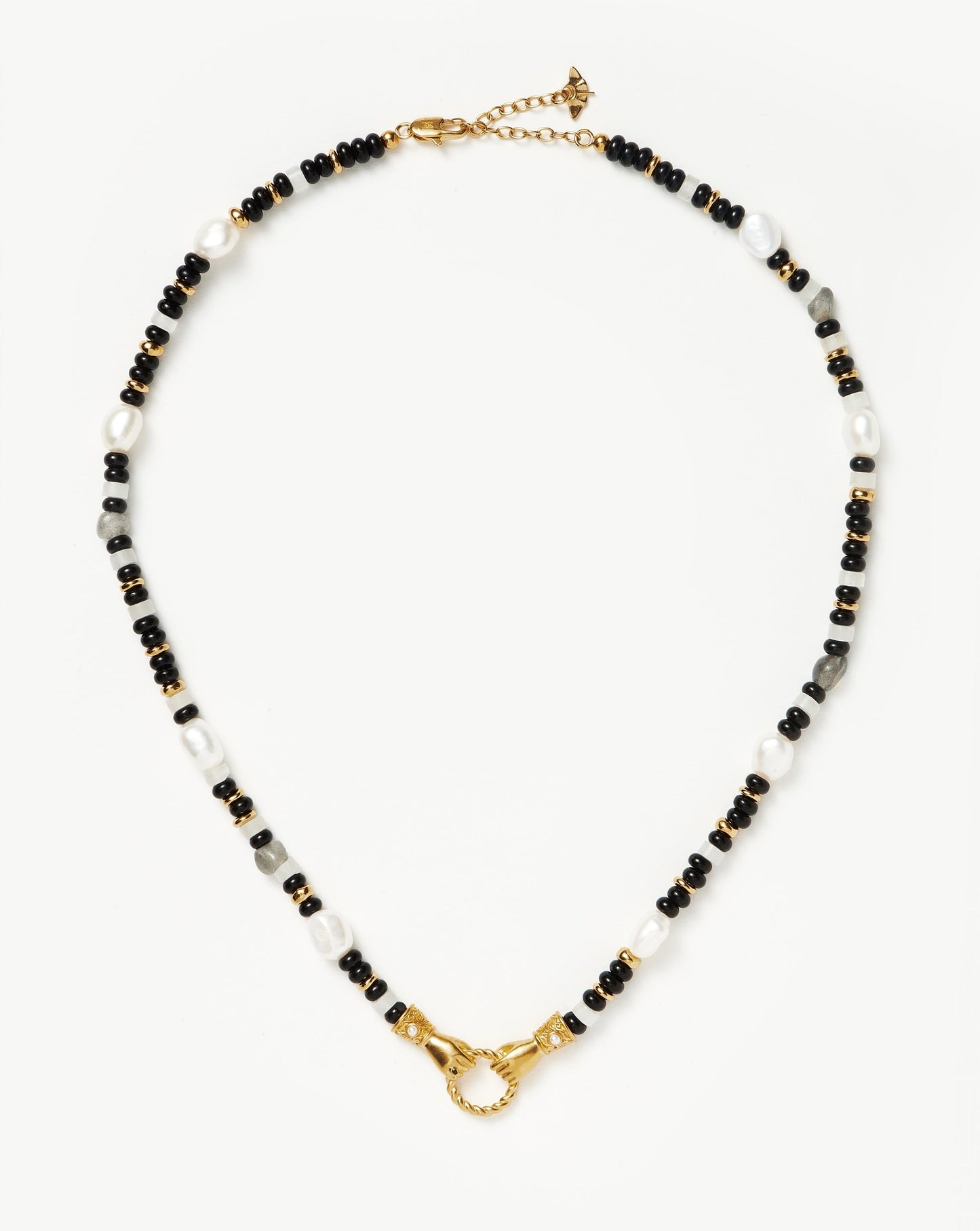 Harris Reed In Good Hands Beaded Gemstone Necklace | 18ct Gold Plated/Black Chalcedony & Pearl Necklaces Missoma