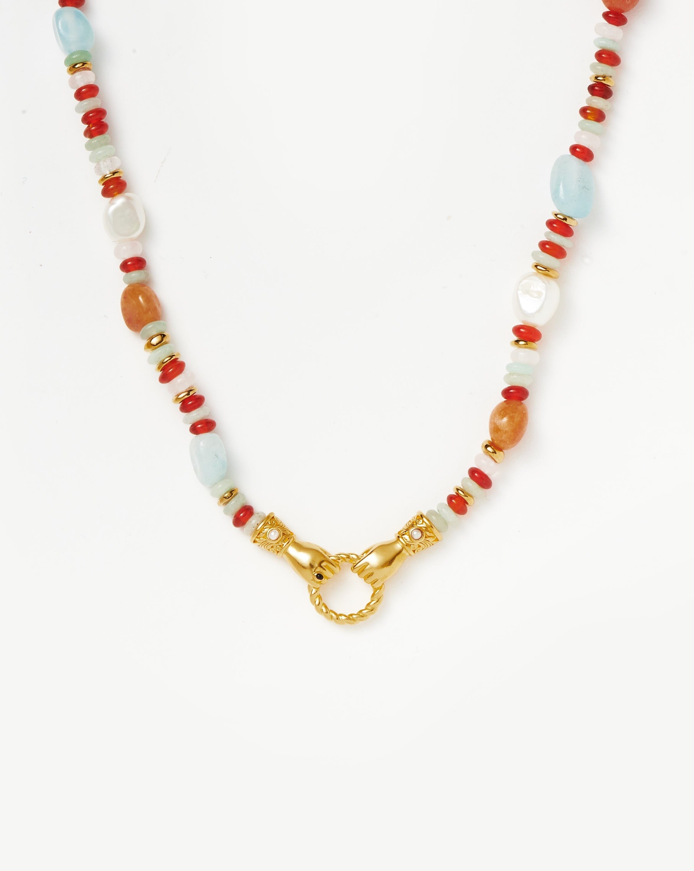 Missoma Harris Reed in Good Hands Beaded Gemstone Necklace | 18ct Gold Plated/Turquoise, Lapis & Pearl 18ct Gold Plated/Turquoise & Lapis & Pearl