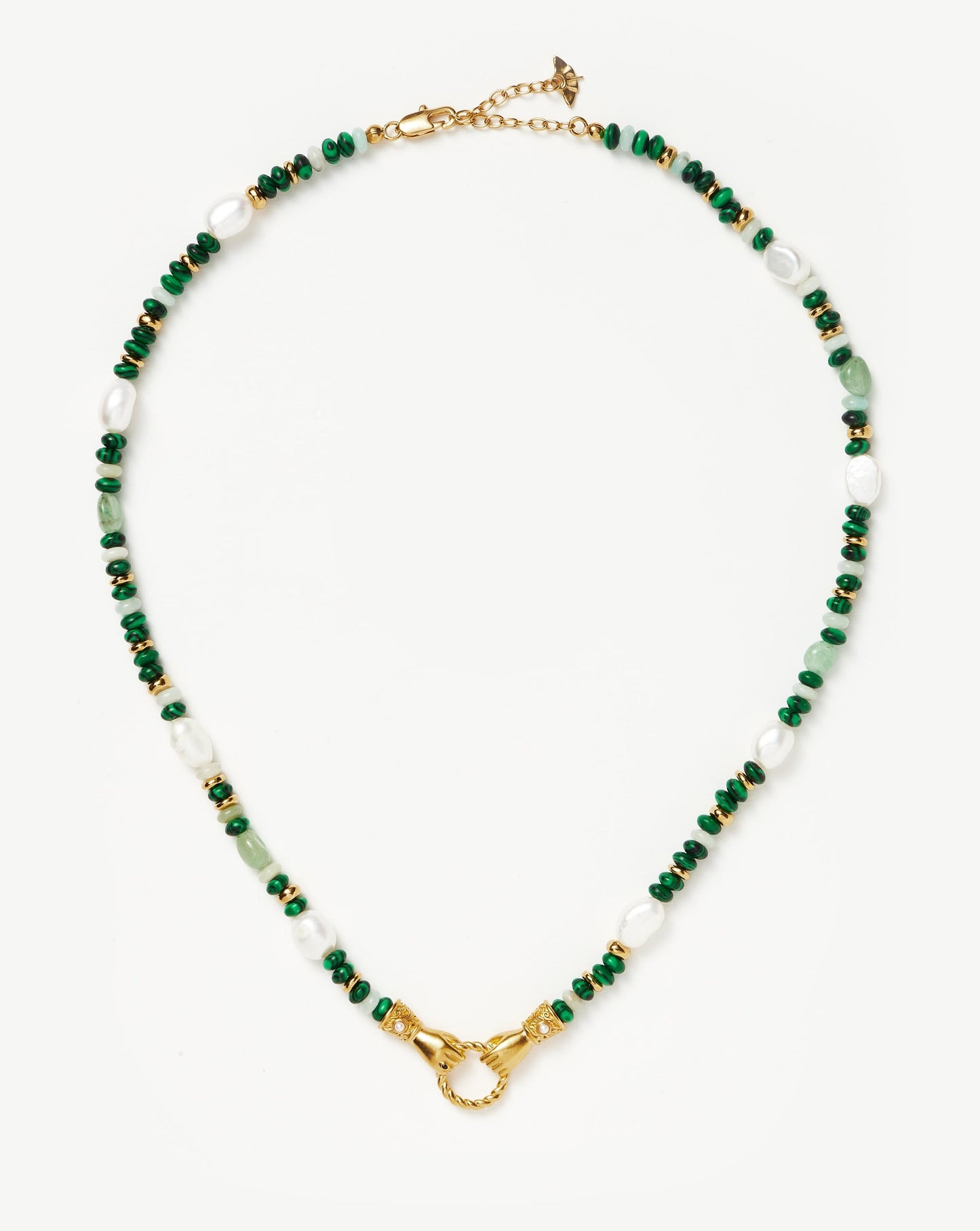 Harris Reed In Good Hands Beaded Gemstone Necklace | 18ct Gold Plated/Multi Green Gemstone & Pearl Necklaces Missoma