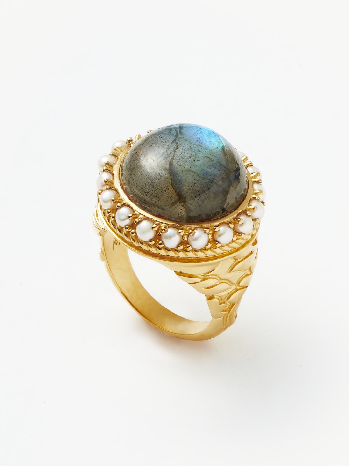 Harris Reed Labradorite Cocktail Ring | 18ct Gold Plated/Pearl & Labradorite Rings Rings Missoma