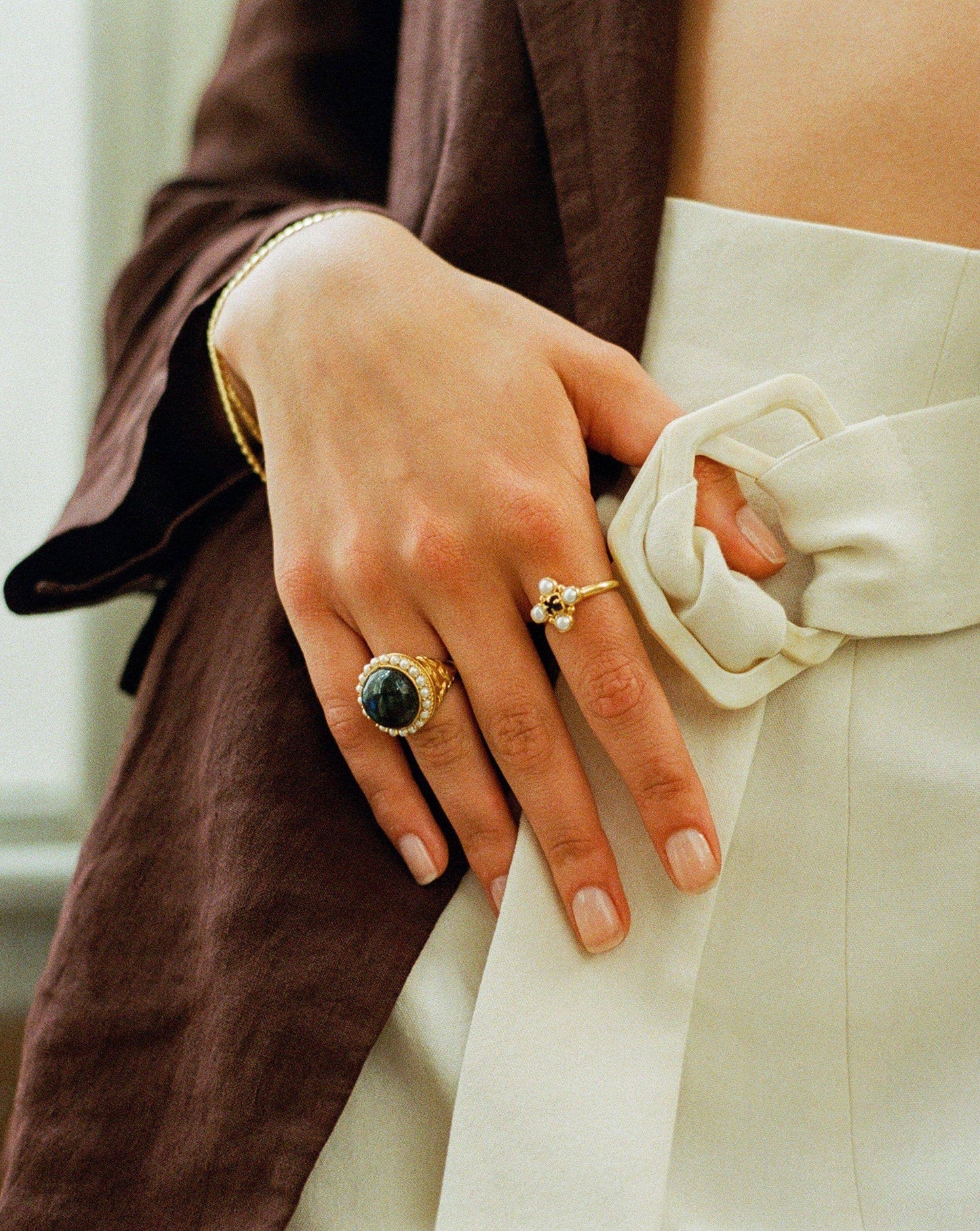 Harris Reed Quartet Ring | 18ct Gold Plated Vermeil/Pearl & Black Onyx Rings Missoma