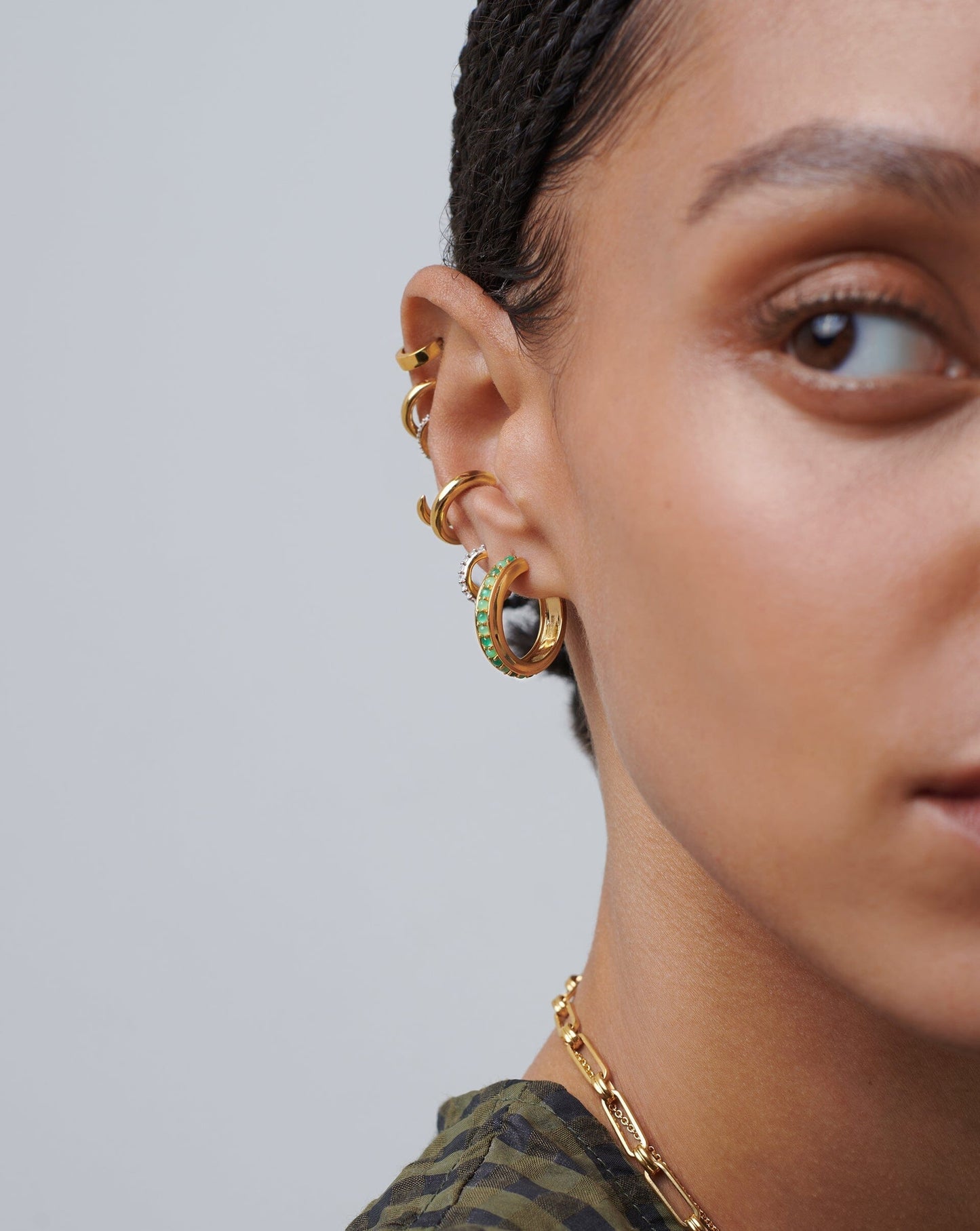 Hot Rox Gemstone Medium Hoop Earrings | 18ct Gold Plated Vermeil/Green Onyx & Chalcedony Earrings Missoma