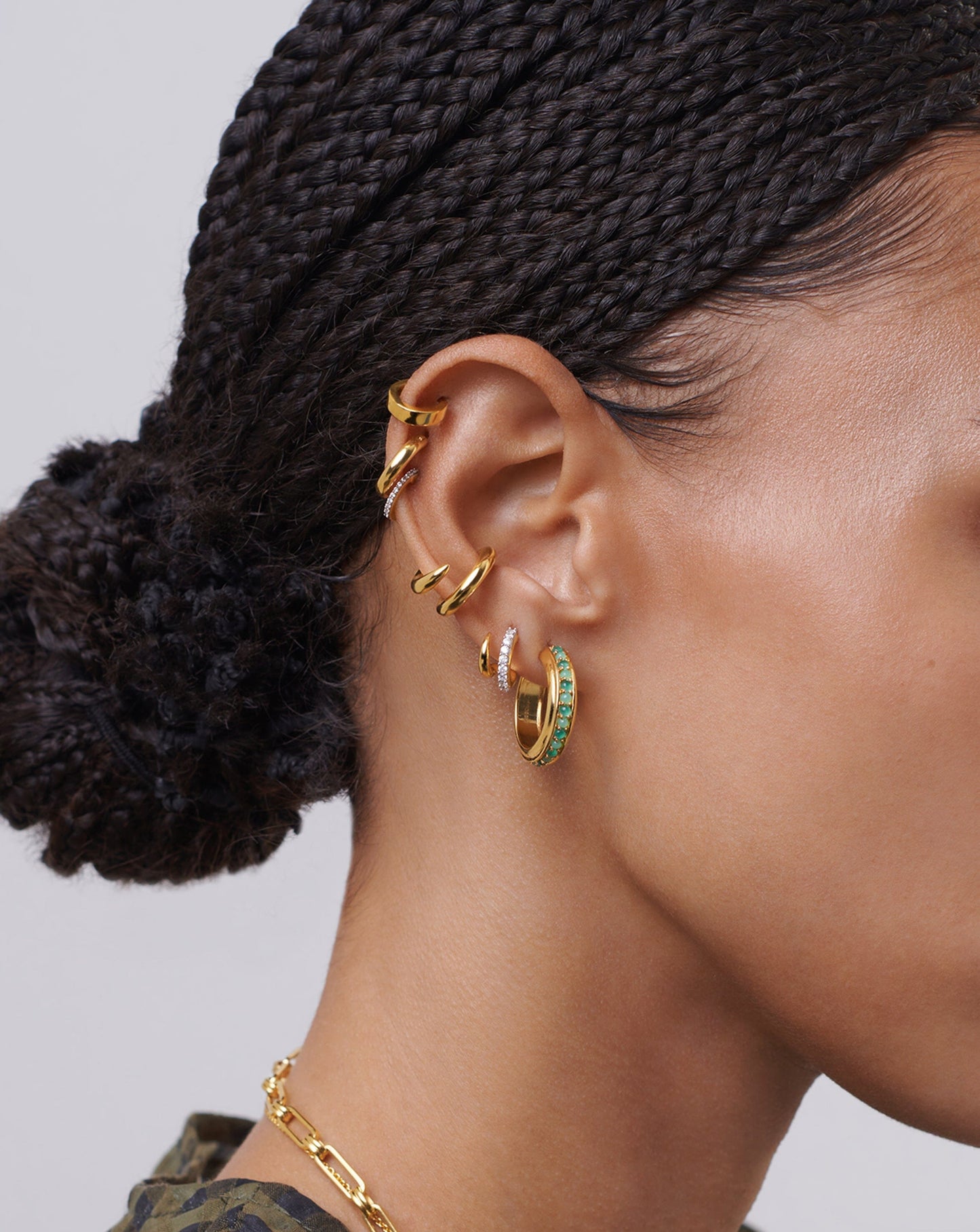 Hot Rox Gemstone Medium Hoop Earrings | 18ct Gold Plated Vermeil/Green Onyx & Chalcedony Earrings Missoma