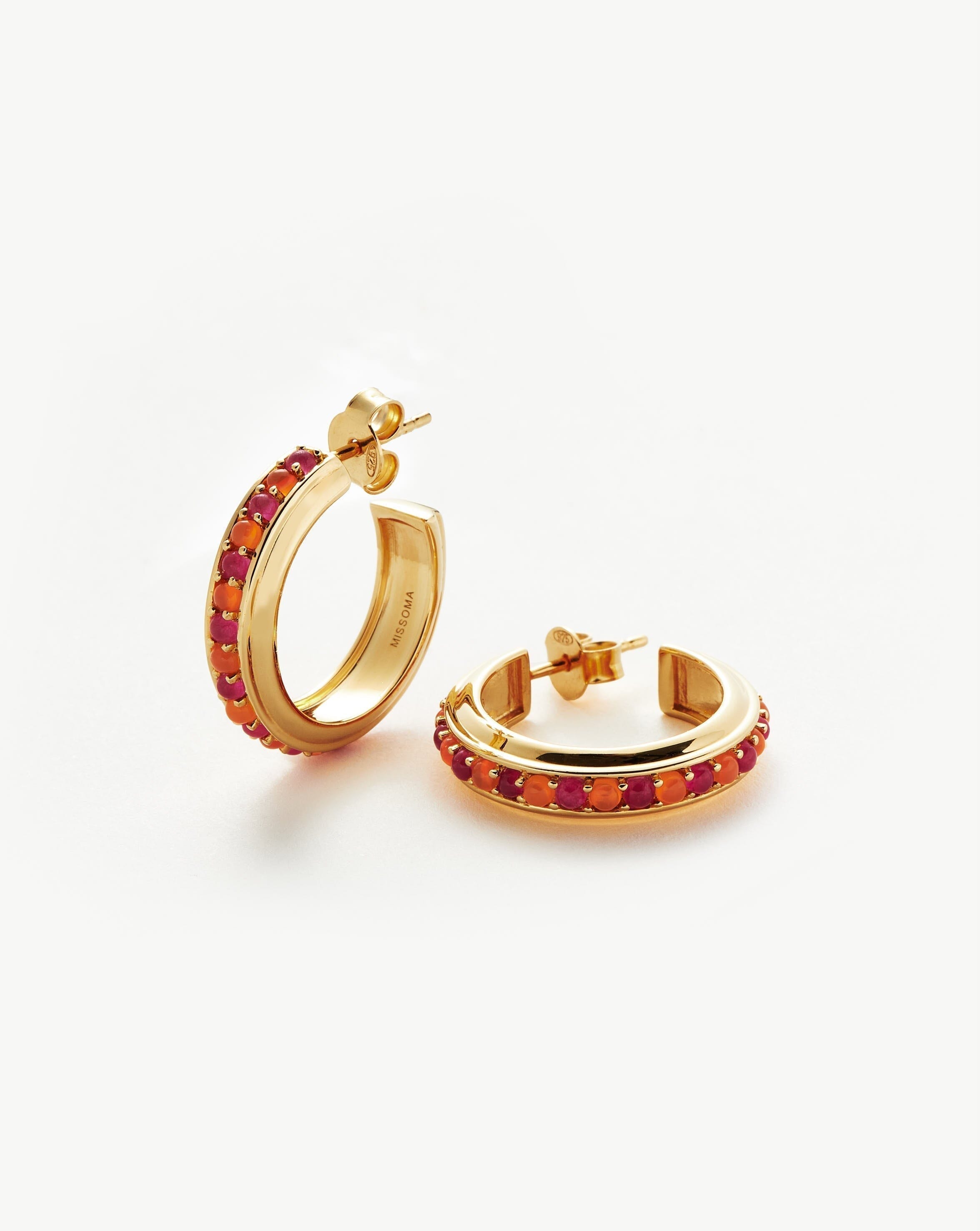 Hot Rox Gemstone Medium Hoop Earrings | 18ct Gold Plated Vermeil/Pink |  Missoma
