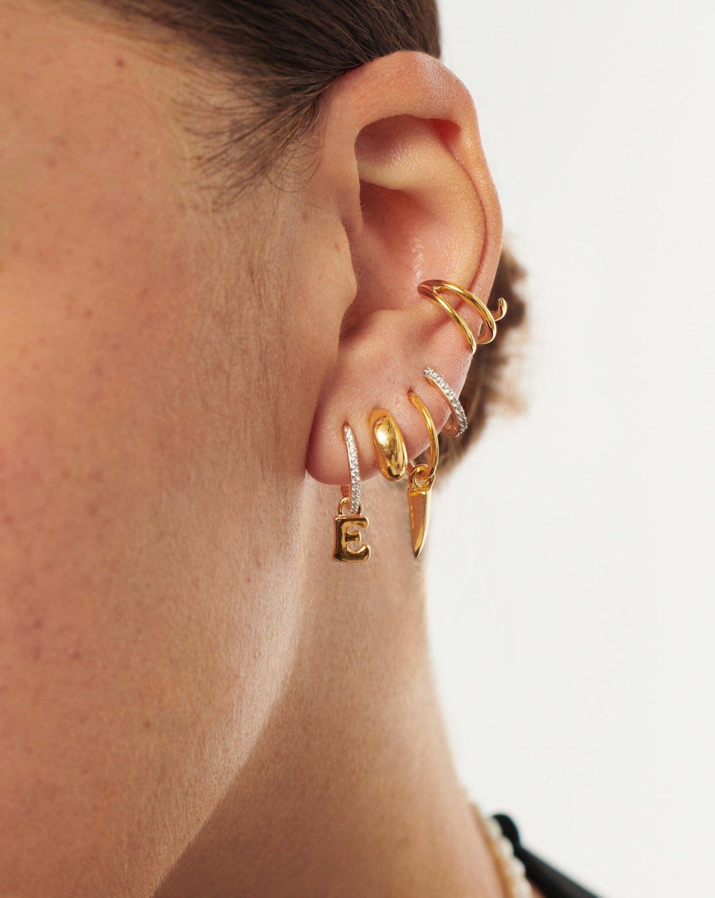 Initial Single Charm Hoop Earring - Initial E | 18ct Gold Plated Vermeil Earrings Missoma