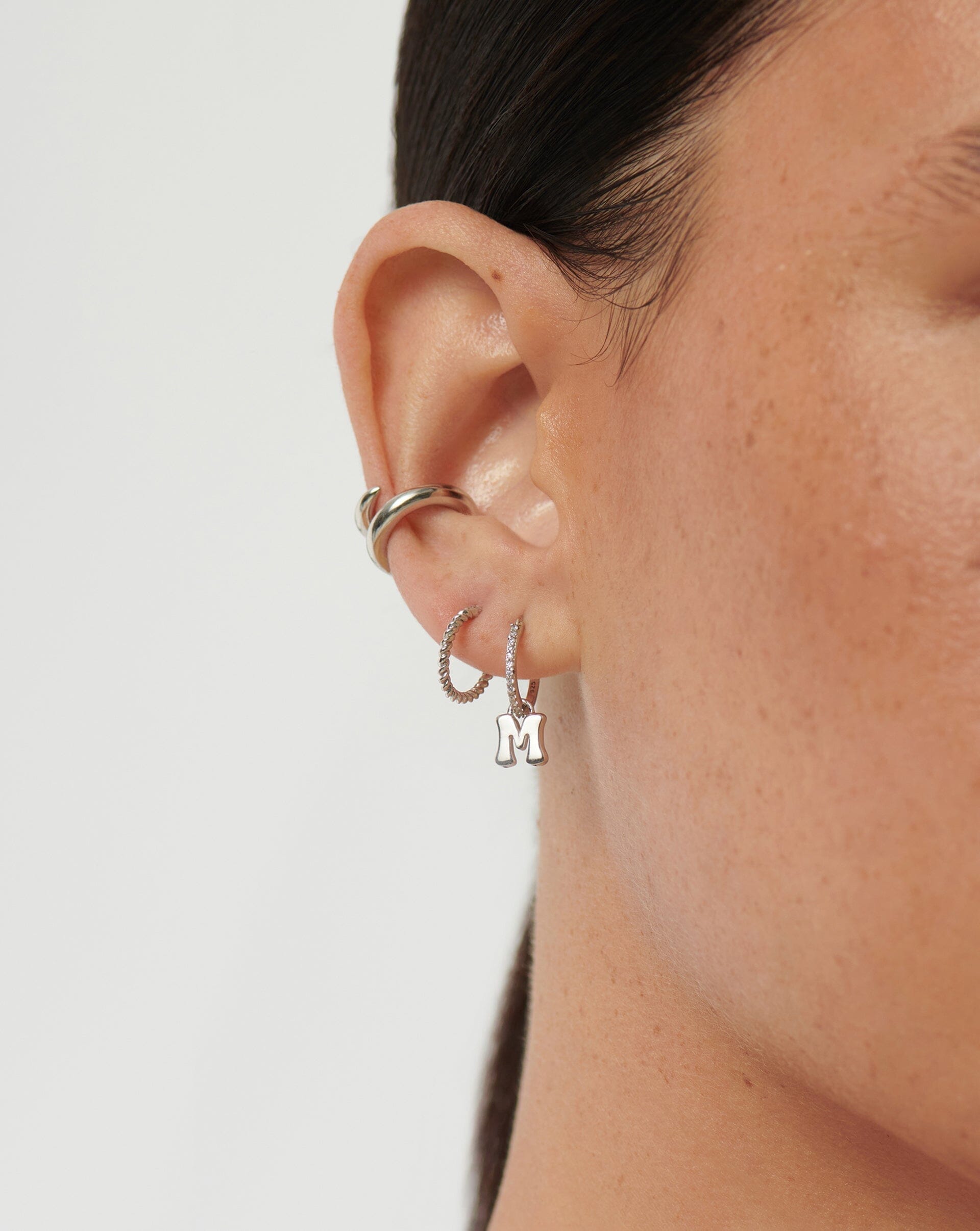 Initial Single Charm Hoop Earring - Initial M | Sterling Silver Earrings Missoma