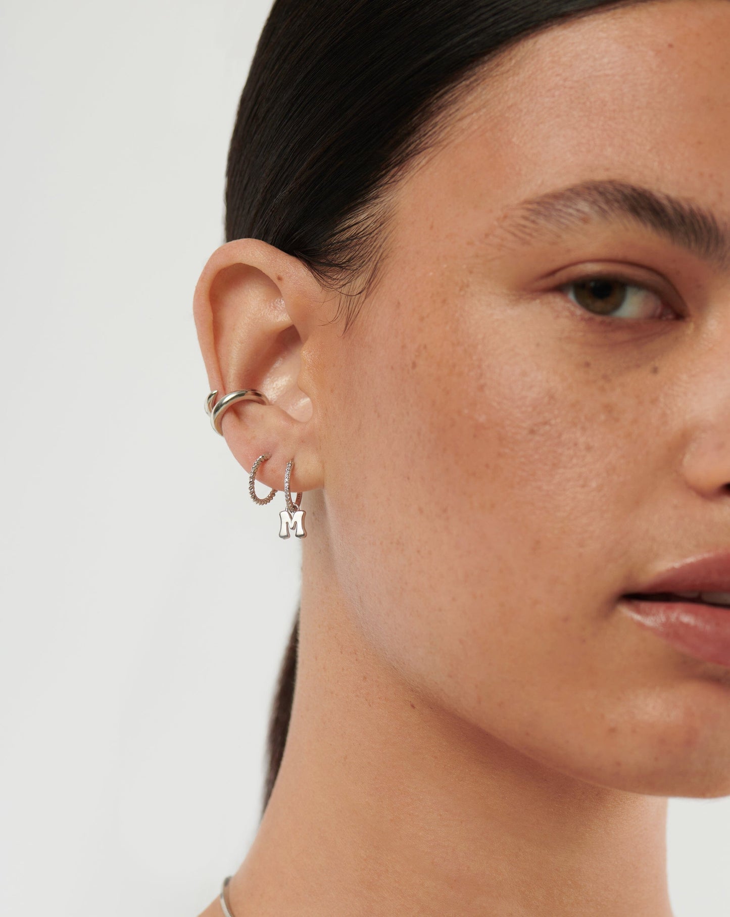 Initial Single Charm Hoop Earring - Initial M | Sterling Silver Earrings Missoma