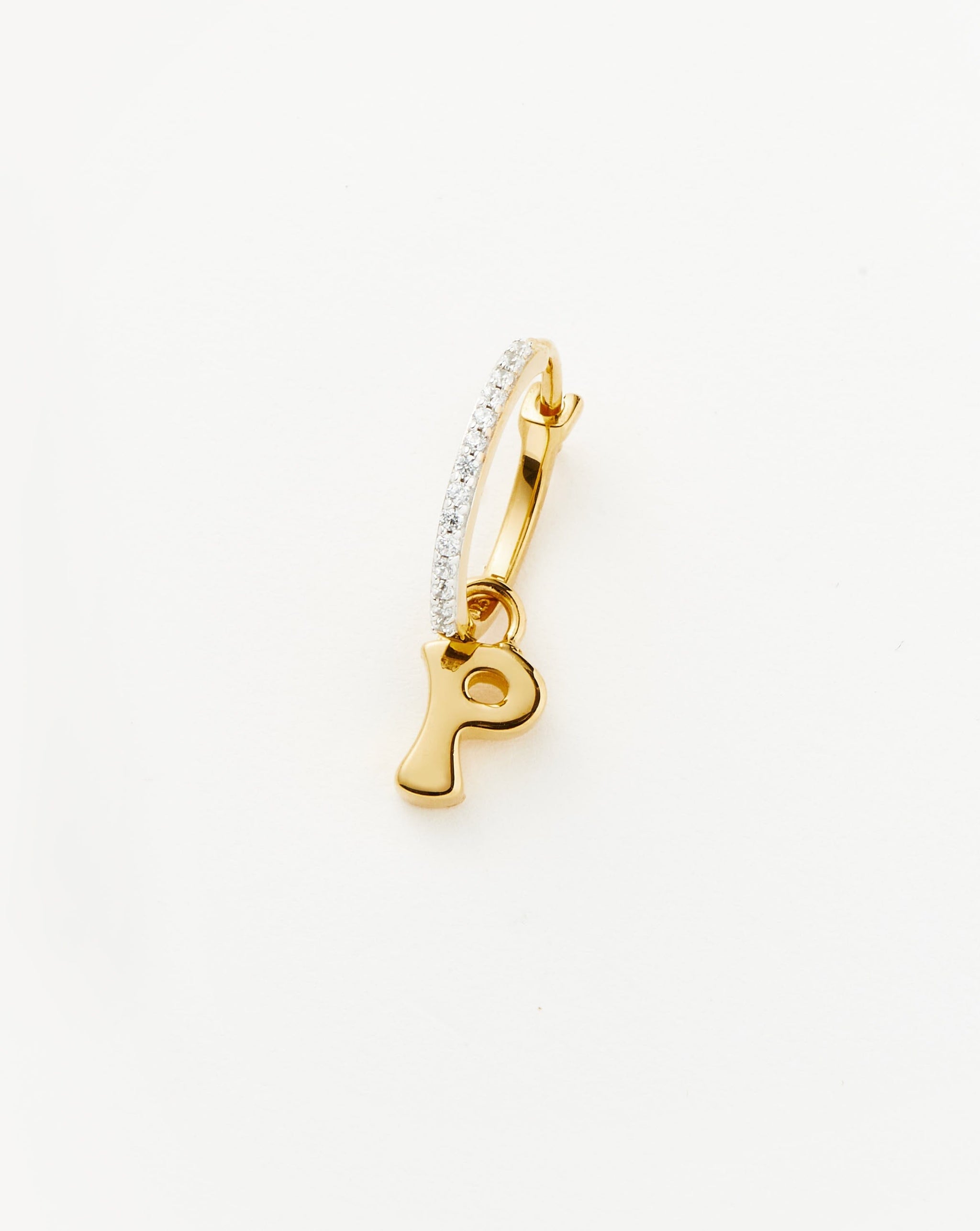 Initial Single Charm Hoop Earring - Initial P | 18ct Gold Plated Vermeil Earrings Missoma