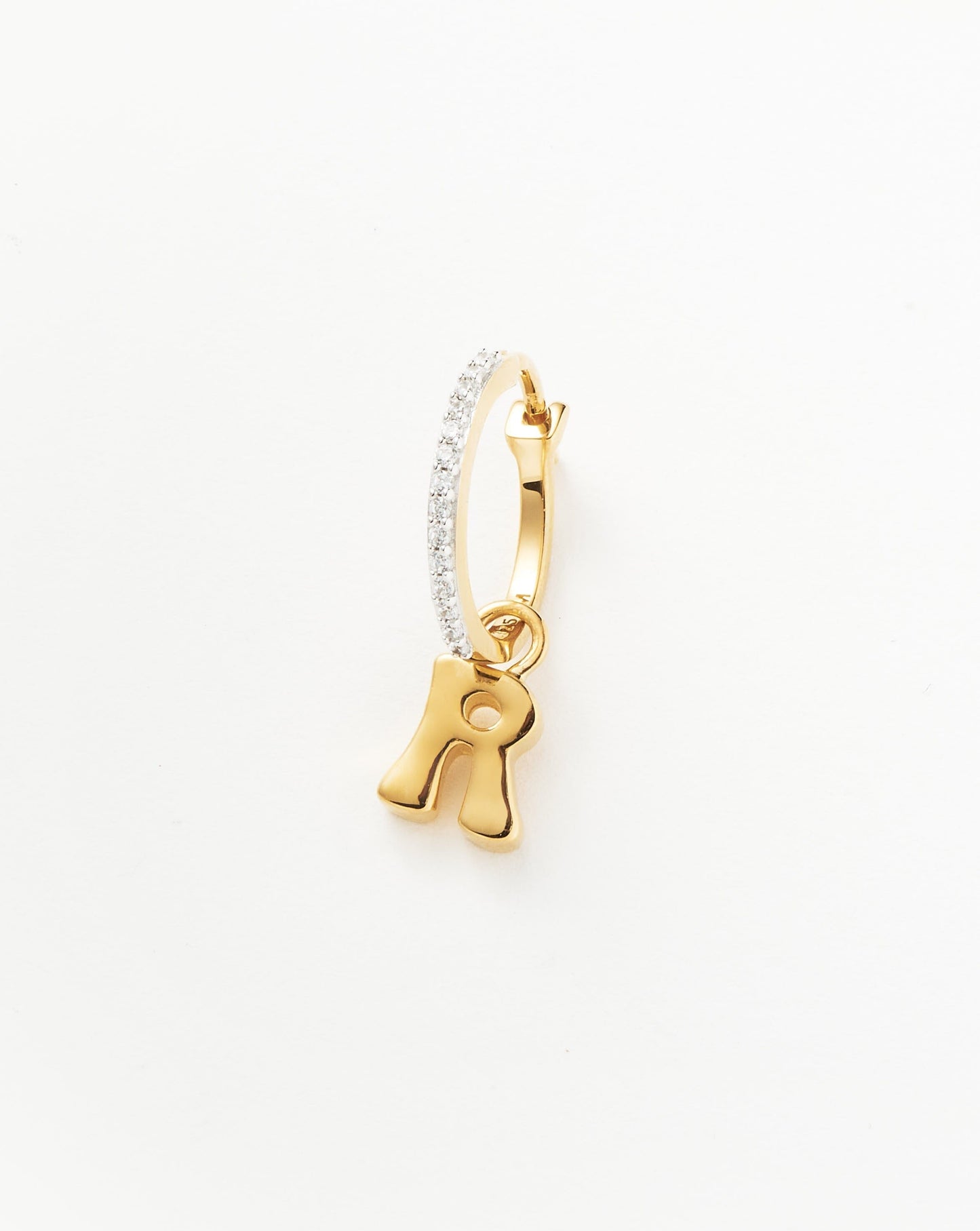 Initial Single Charm Hoop Earring - Initial R | 18ct Gold Plated Vermeil Earrings Missoma