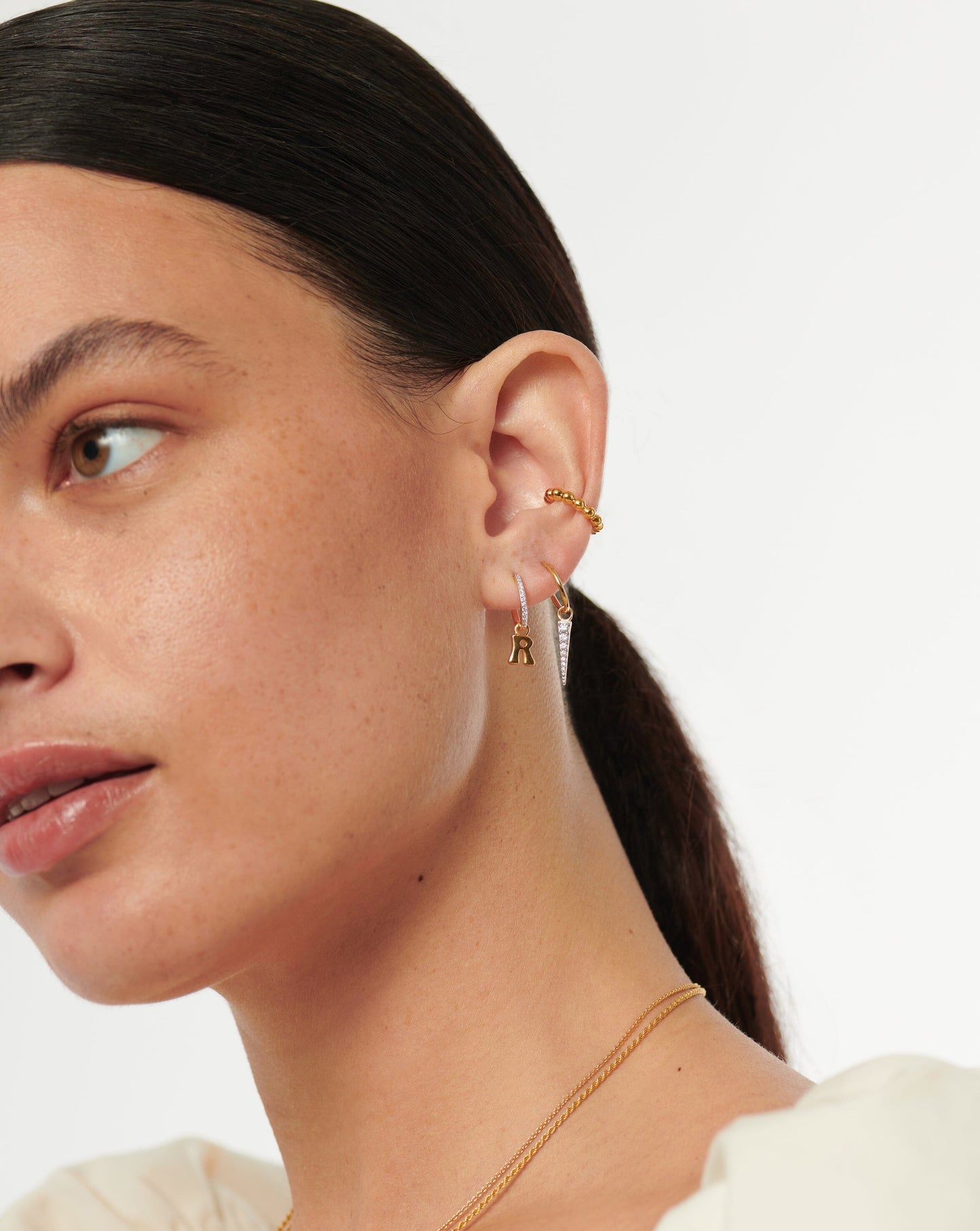 Initial Single Charm Hoop Earring - Initial R | 18ct Gold Plated Vermeil Earrings Missoma