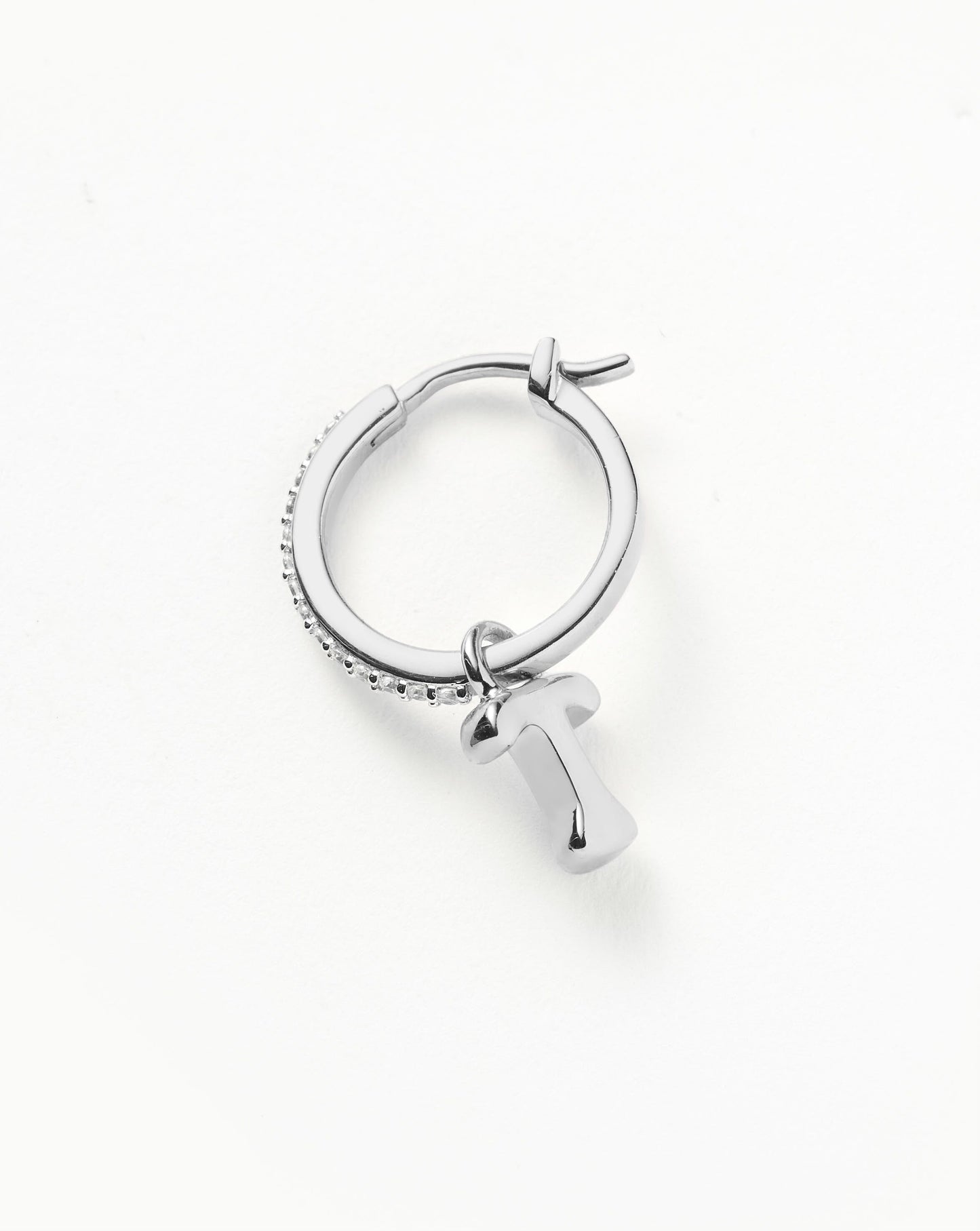 Initial Single Charm Hoop Earring - Initial T | Sterling Silver Earrings Missoma