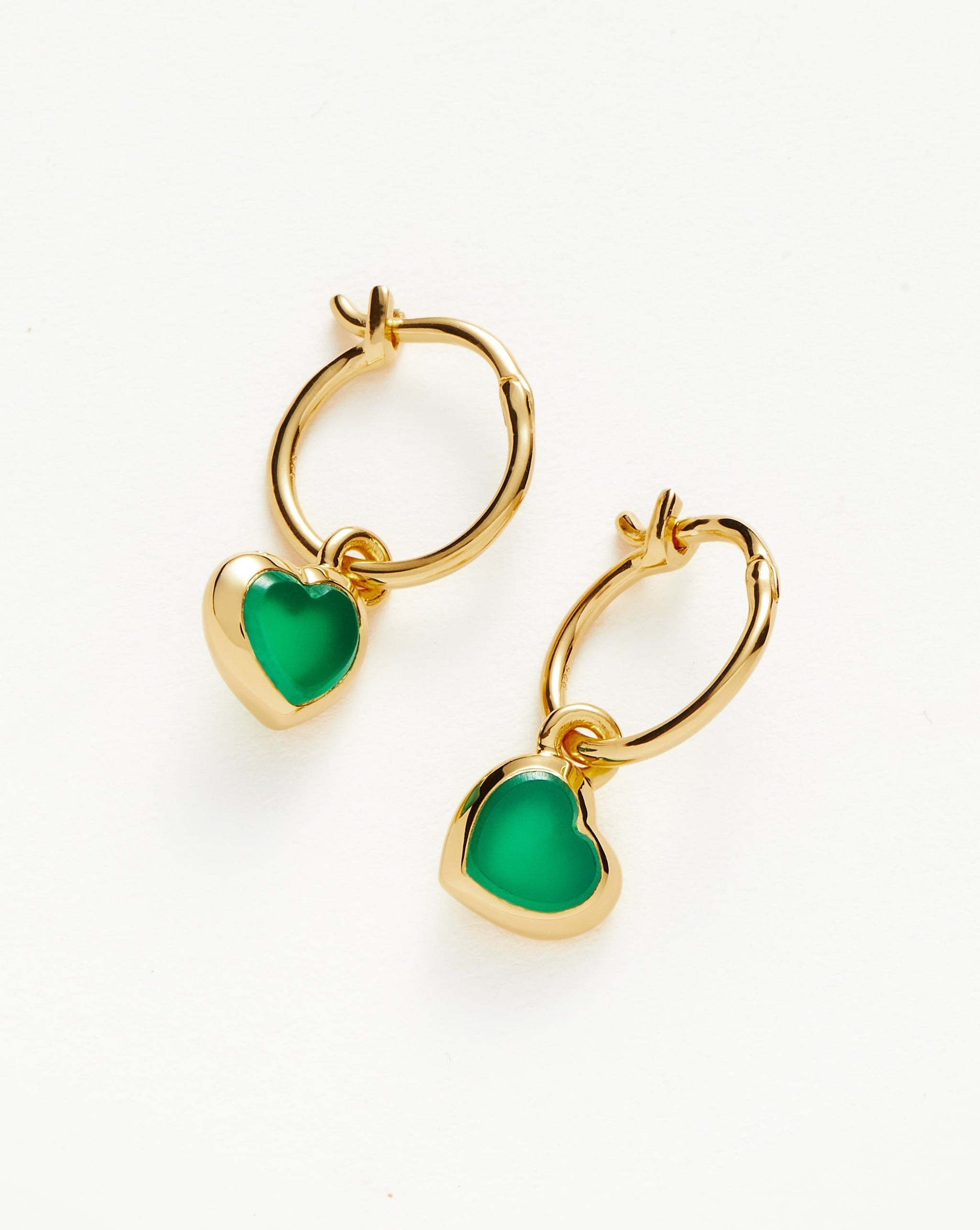 Jelly Heart Charm Mini Hoop Earrings | 18ct Gold Plated Vermeil/Green Chalcedony Earrings Missoma