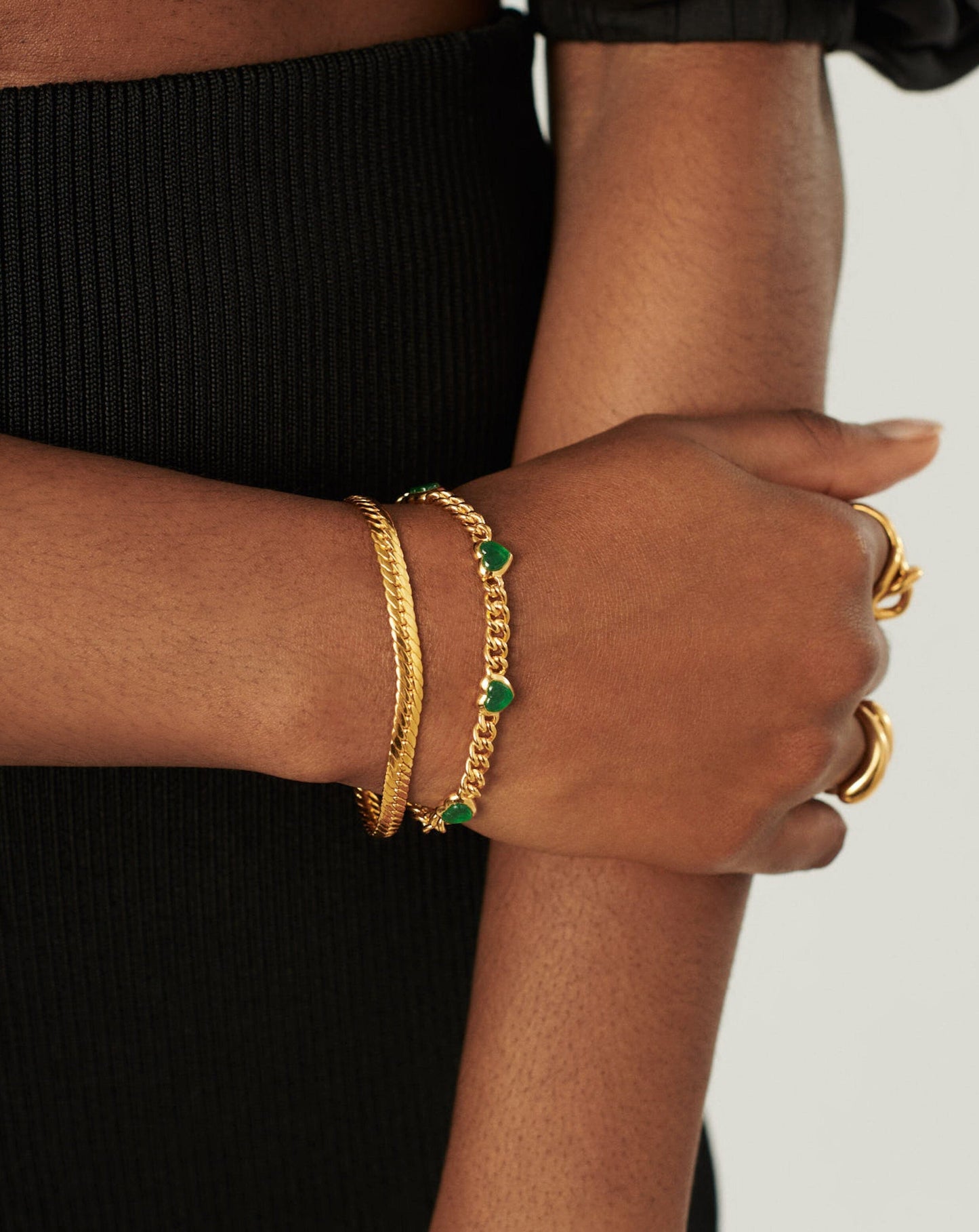 Jelly Heart Gemstone Charm Bracelet |18ct Gold Plated/Green Chalcedony Bracelets Missoma