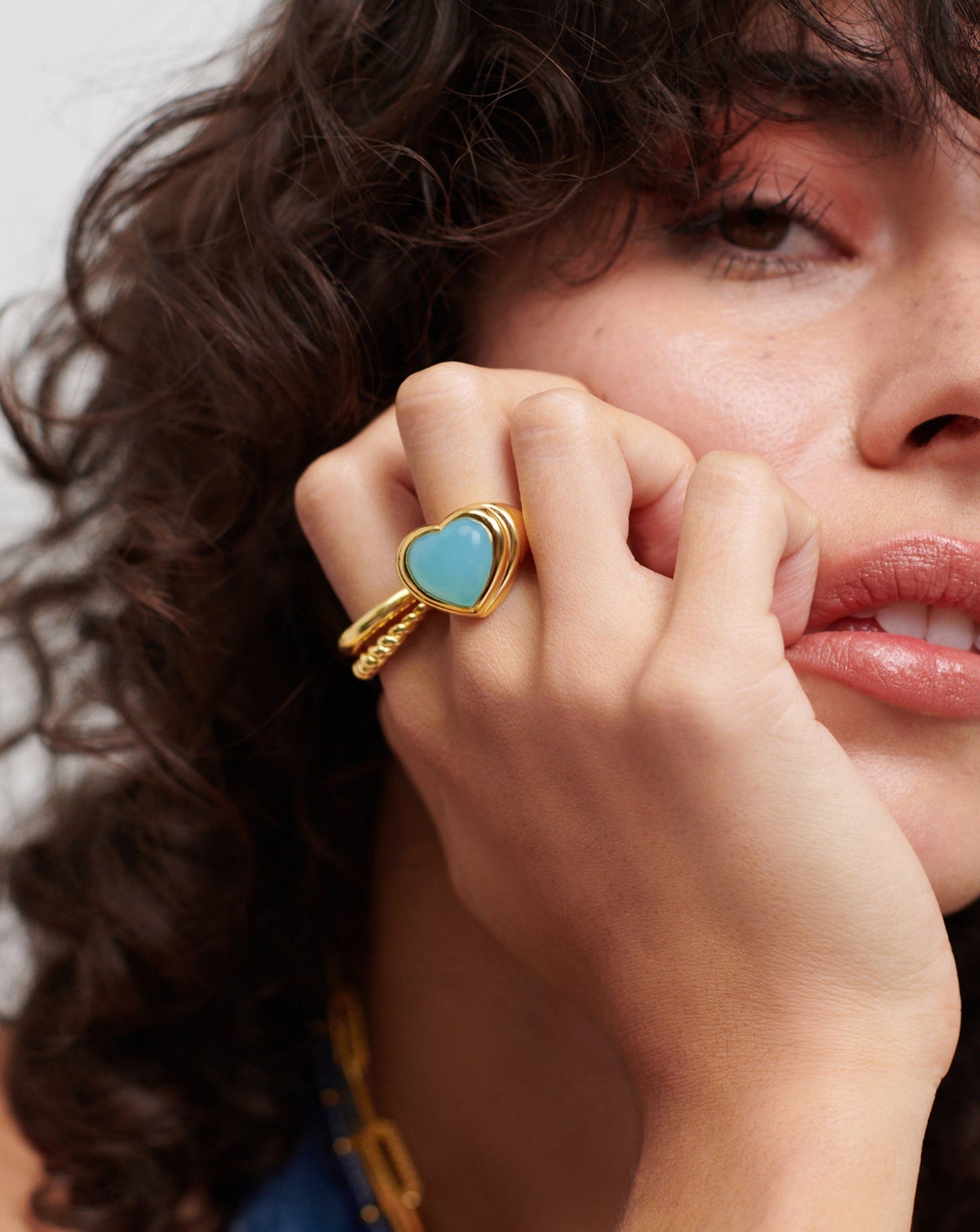 Jelly Heart Gemstone Ring | 18ct Gold Plated/Aqua Chalcedony Rings Missoma