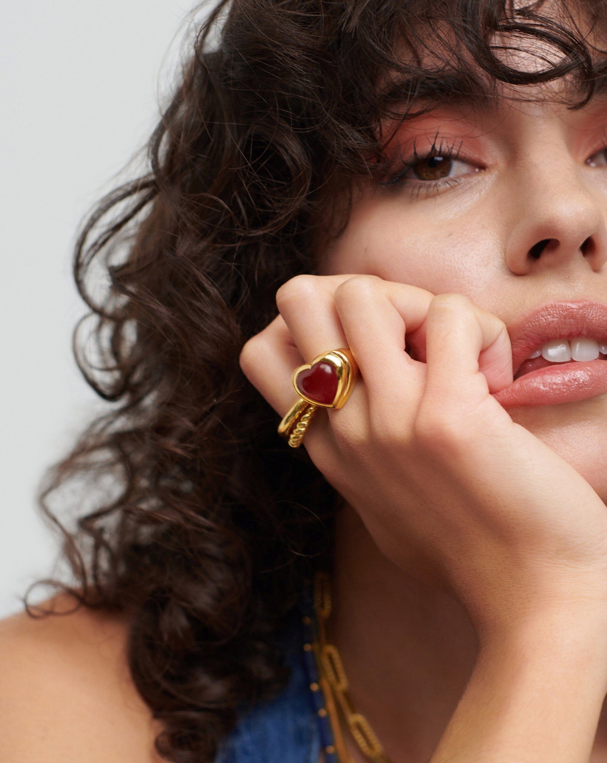 Jelly Heart Gemstone Ring | 18ct Gold Plated/Pink Quartz Rings Missoma