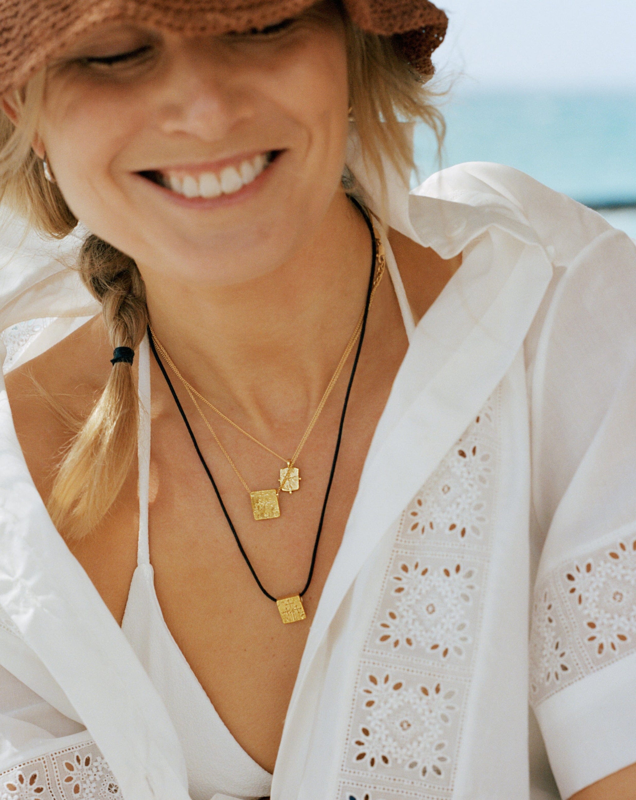 Lucy Williams Engravable Beaded Square Coin Pendant Necklace | 18ct Gold Plated Vermeil Necklaces Missoma