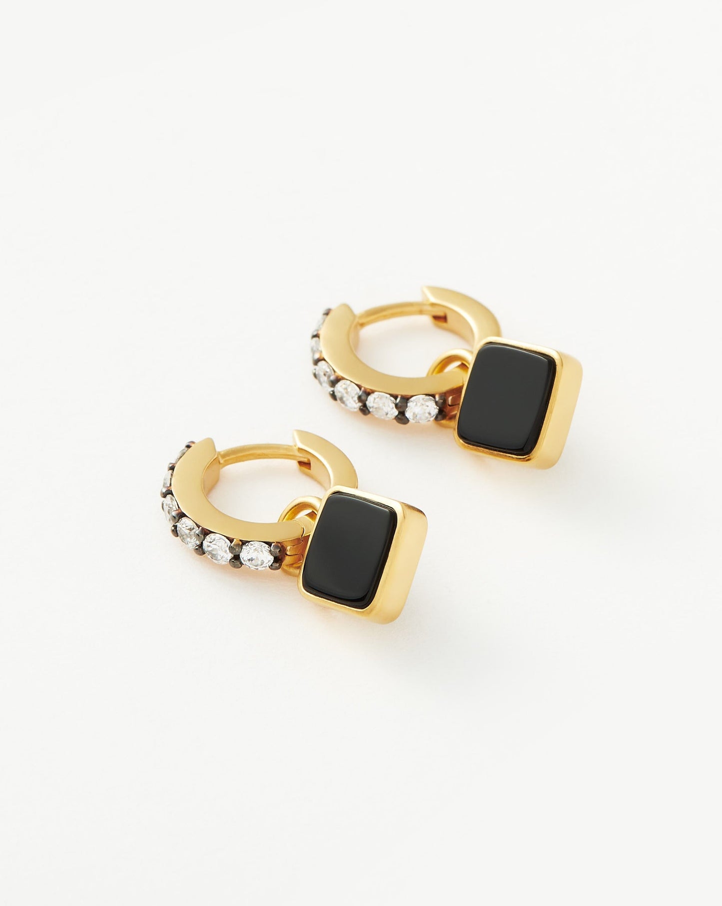Lucy Williams Square Black Onyx Charm Mini Hoop Earrings | 18ct Gold Plated Vermeil/Black Onyx Earrings Missoma