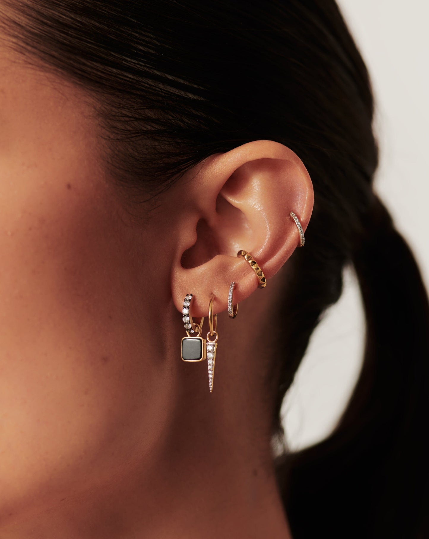 Lucy Williams Square Black Onyx Charm Mini Hoop Earrings | 18ct Gold Plated Vermeil/Black Onyx Earrings Missoma