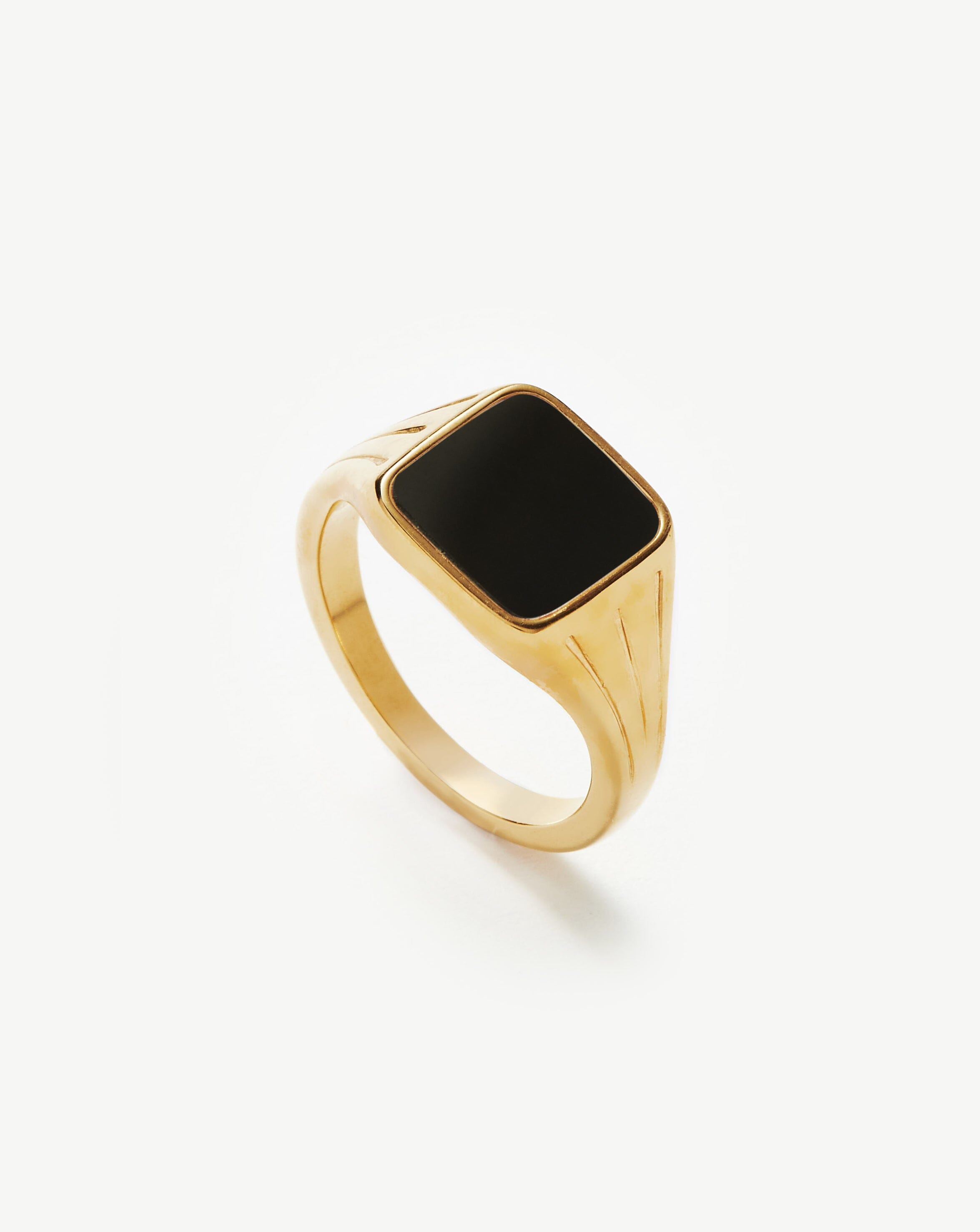 Engraved Onyx Square Signet Ring