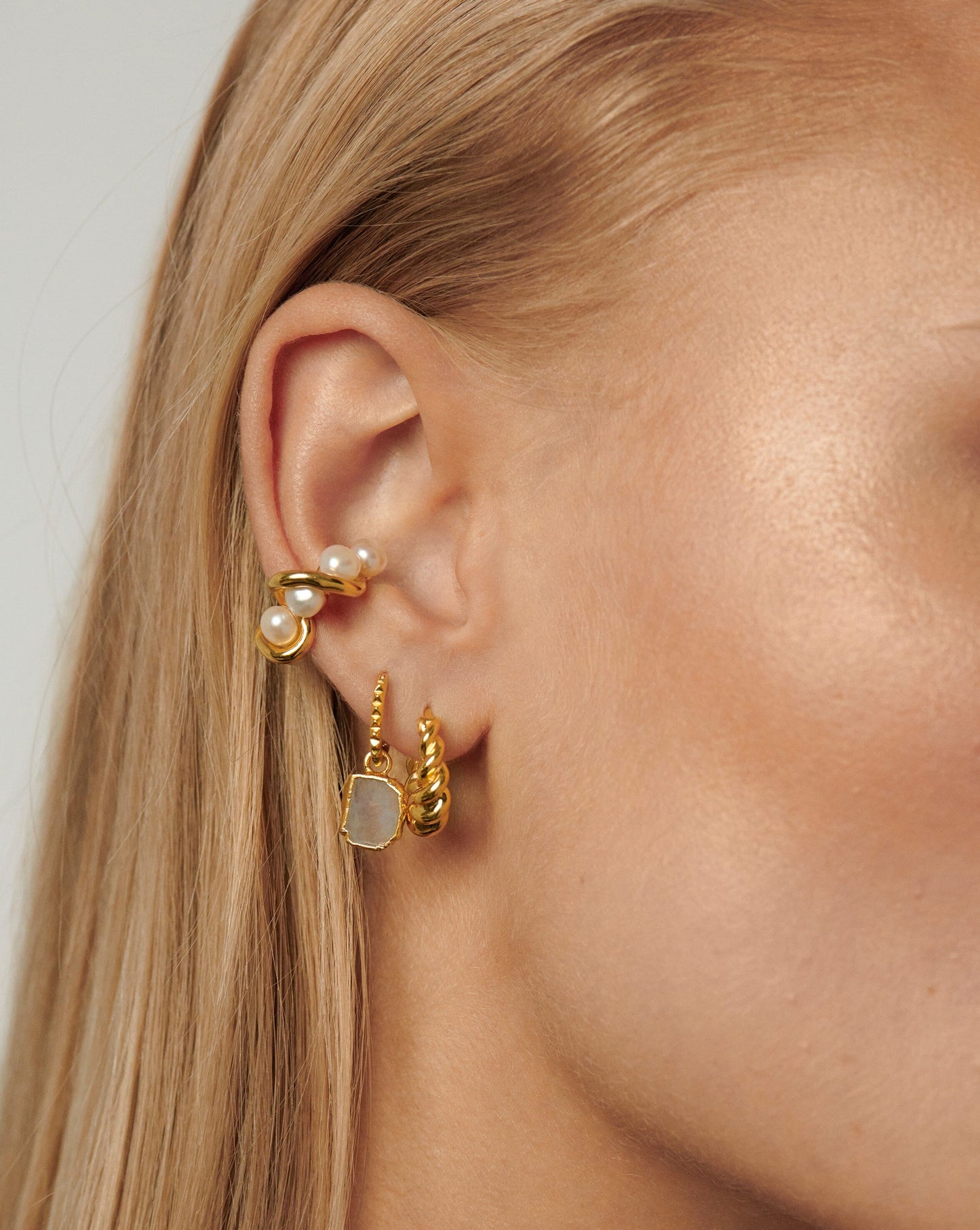 Mini Pyramid Charm Hoop Earrings | 18ct Gold Plated Vermeil/Rainbow Moonstone Earrings Missoma