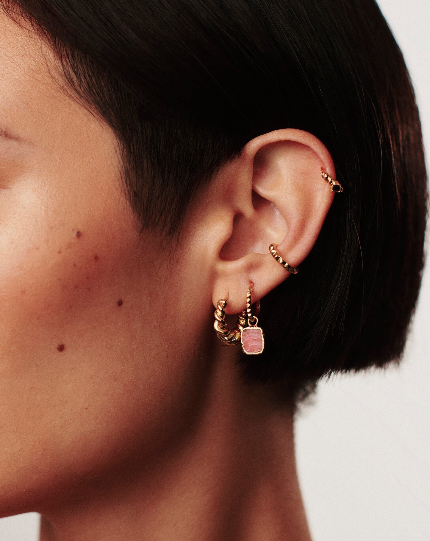Mini Pyramid Charm Hoop Earrings | 18ct Gold Plated Vermeil/Rhodochrosite Earrings Missoma
