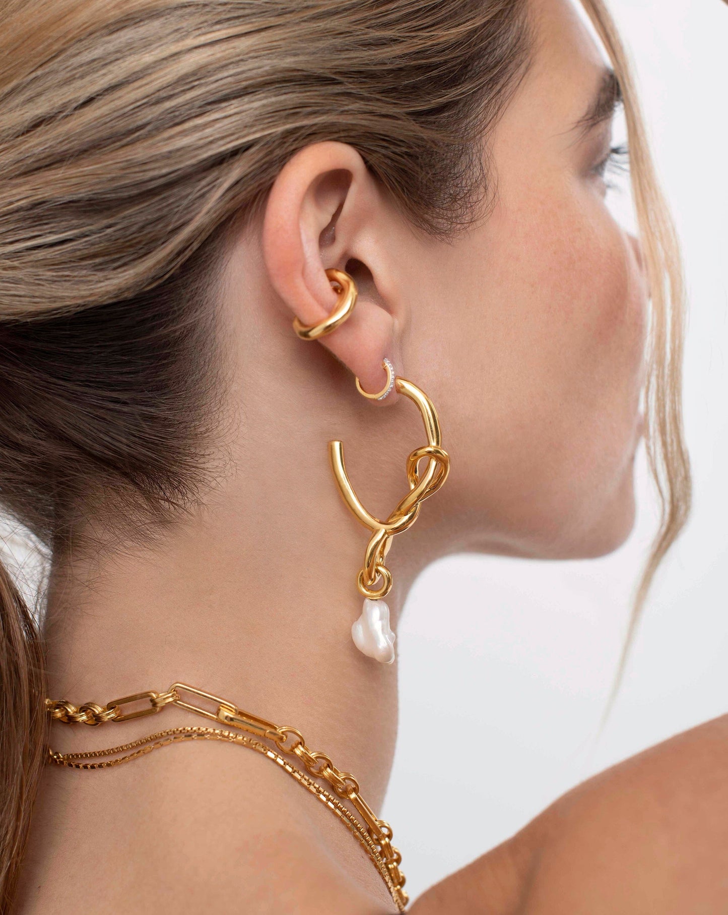 Molten Baroque Pearl Knot Drop Hoop Earrings Earrings Missoma