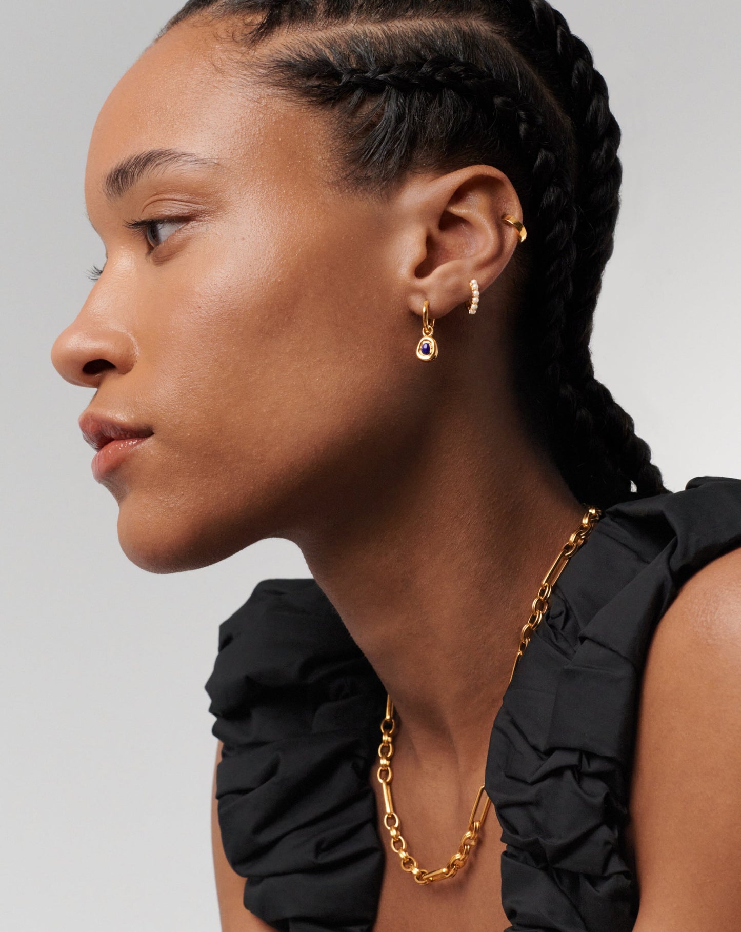 Molten Gemstone Doughnut Charm Mini Hoop Earrings | 18ct Gold Plated Vermeil/Lapis Earrings Missoma