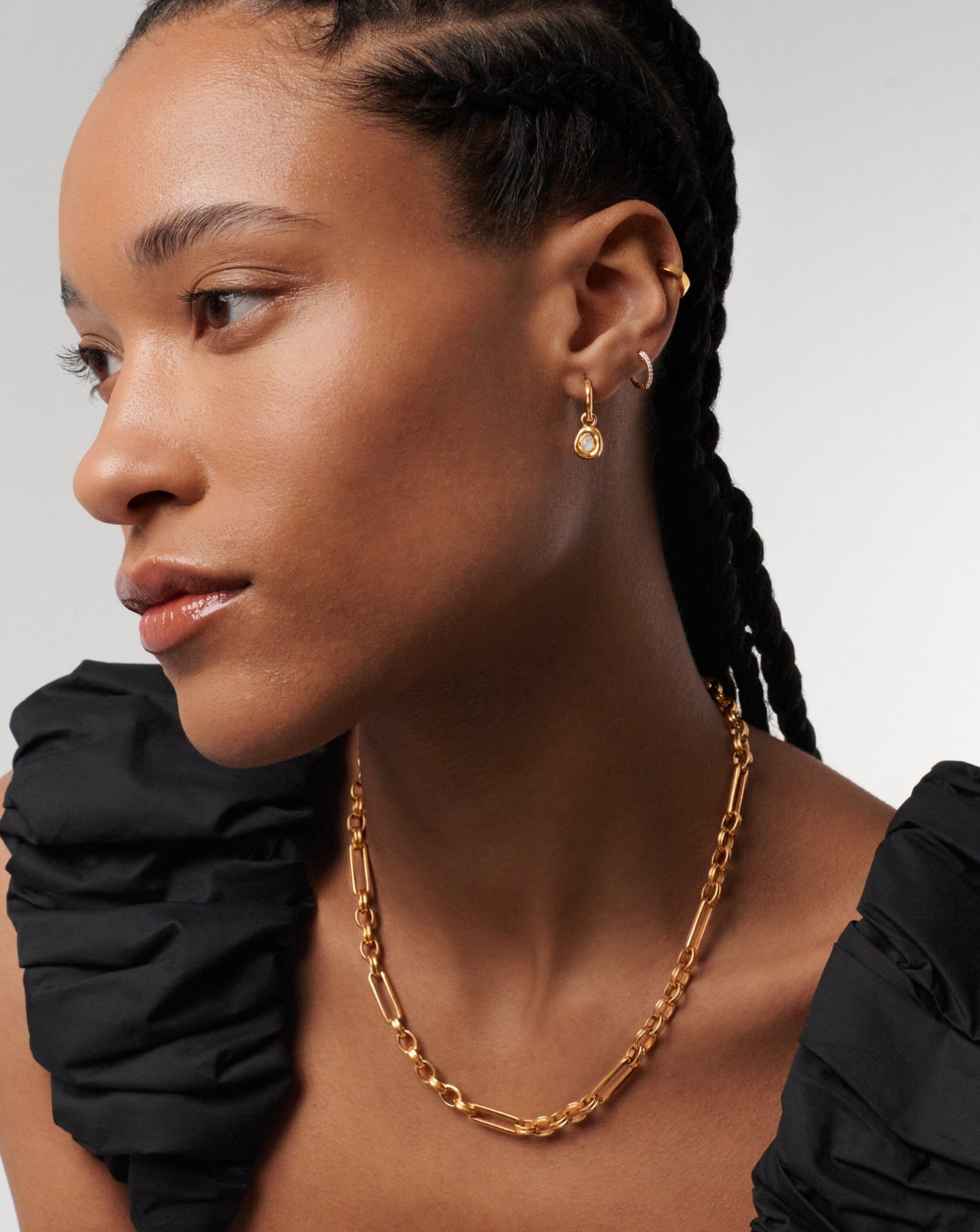 Molten Gemstone Doughnut Charm Mini Hoop Earrings | 18ct Gold Plated Vermeil/Rainbow Moonstone Earrings Missoma