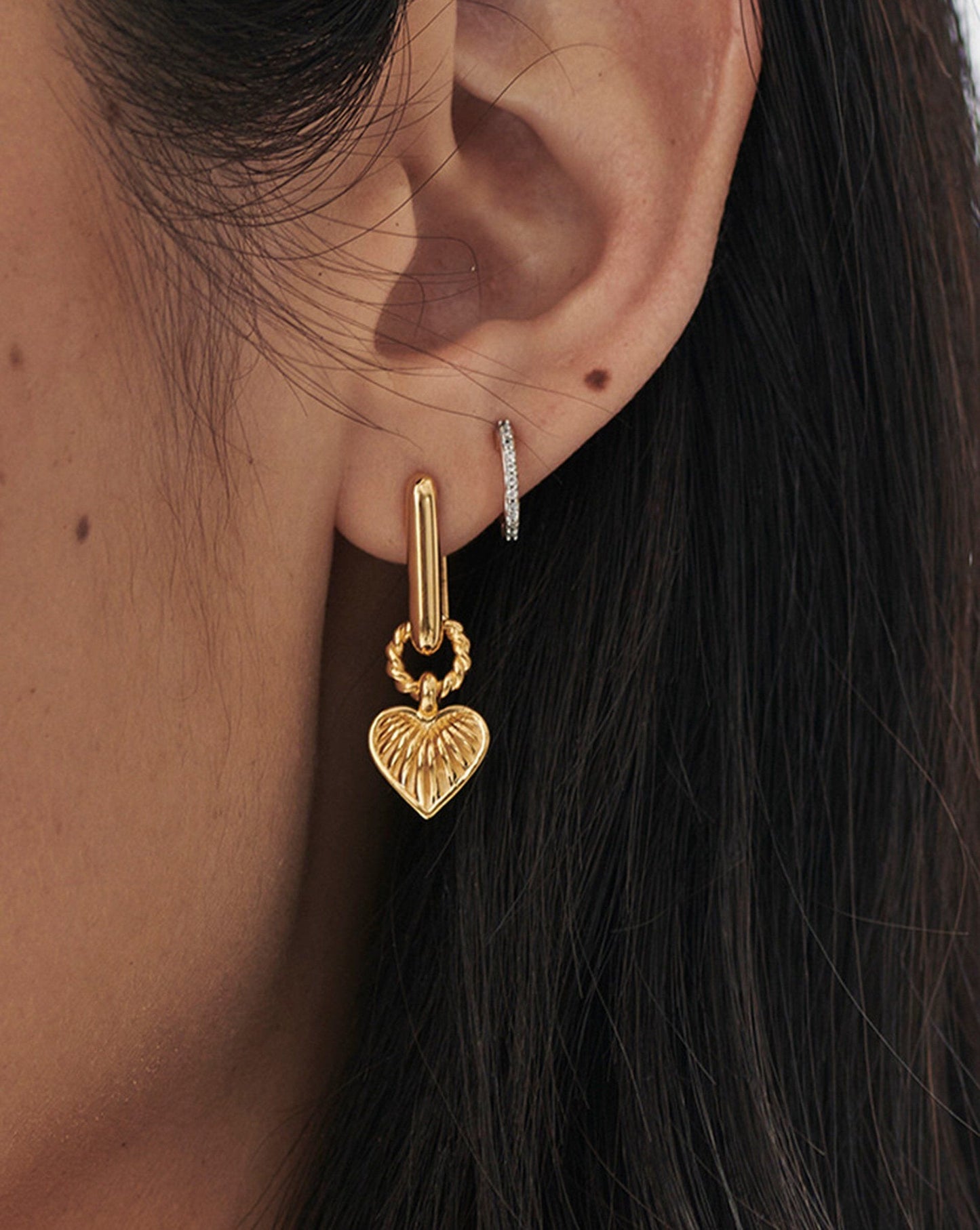 Ridge Heart Charm Earrings | 18ct Gold Plated Vermeil Earrings Missoma