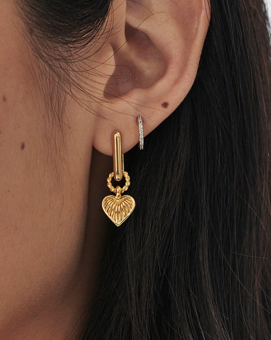 Ridge Heart Charm Earrings | 18ct Gold Plated Vermeil Earrings Missoma