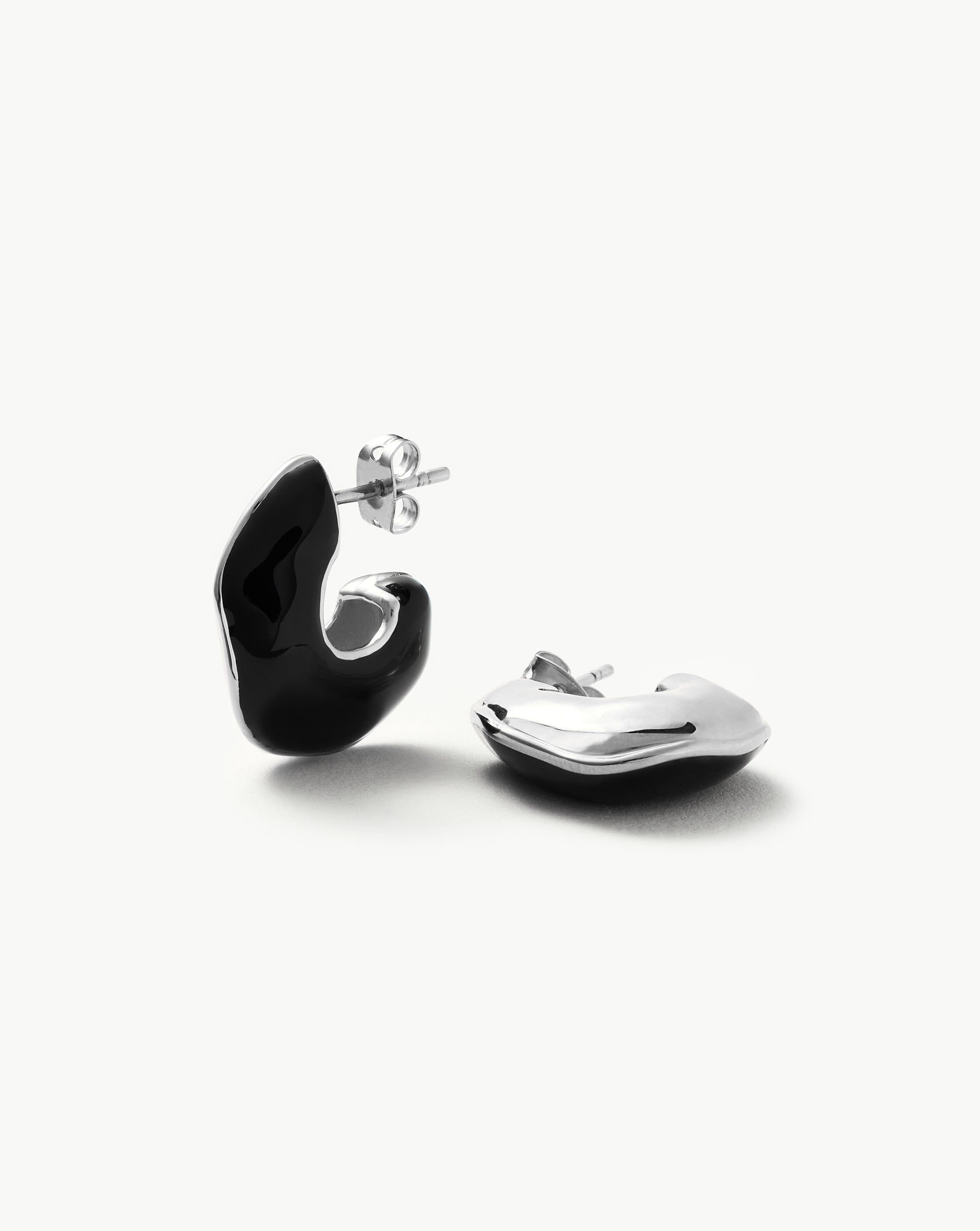 Squiggle Two Tone Enamel Chubby Hoop Earrings | Silver Plated/Black |  Missoma