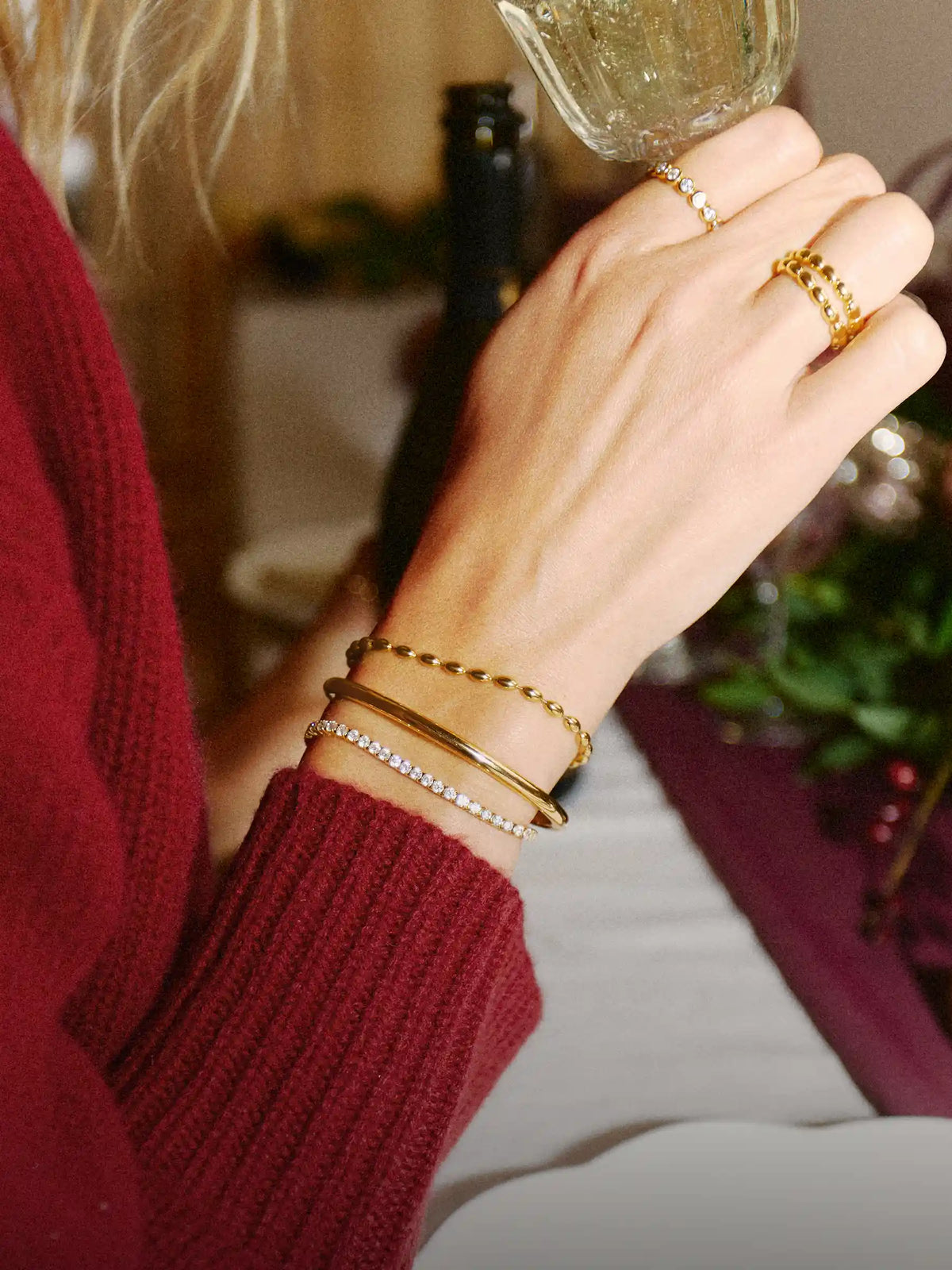 silver and gold knot bangle
