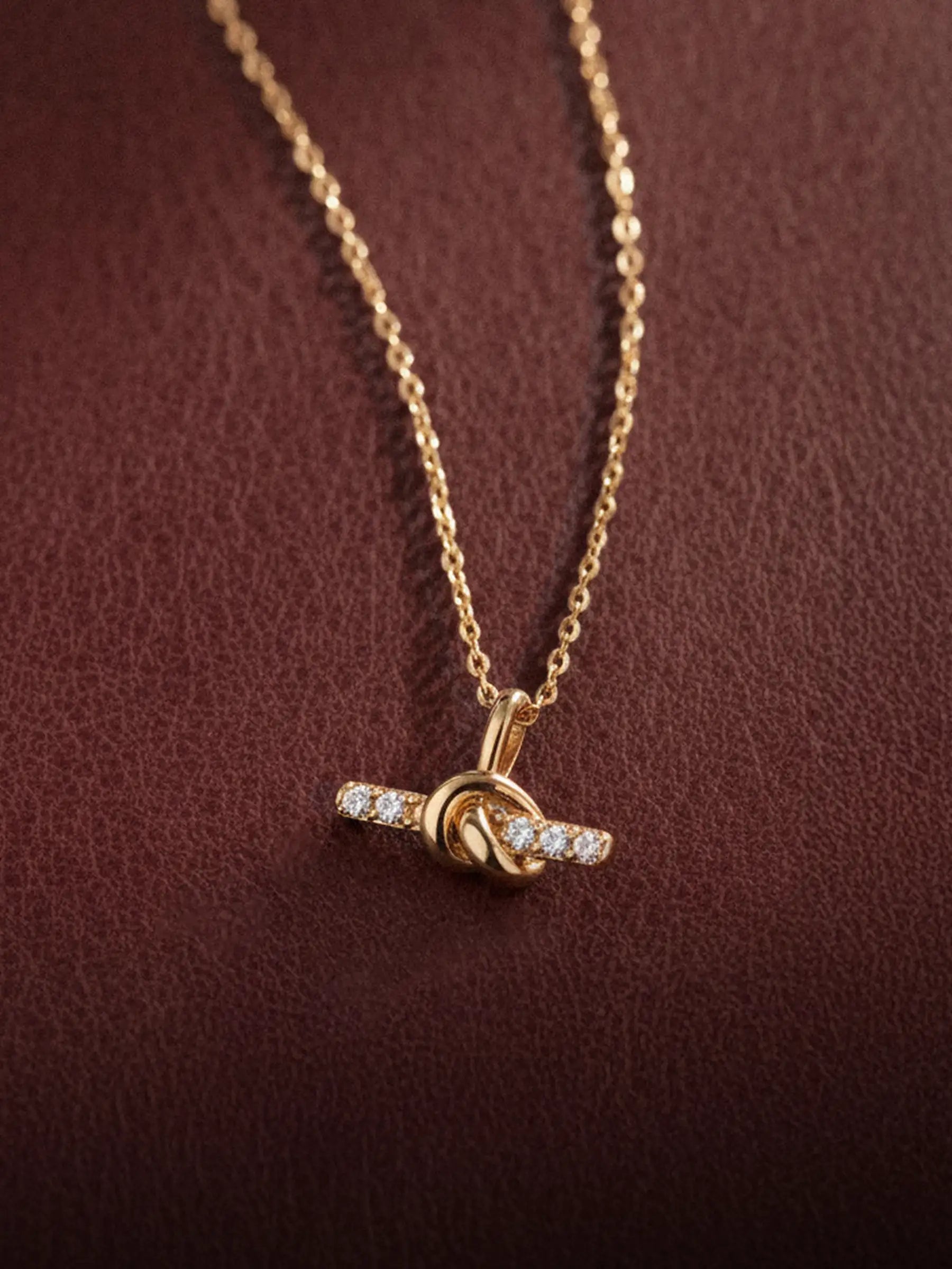 solid gold t bar knot necklace