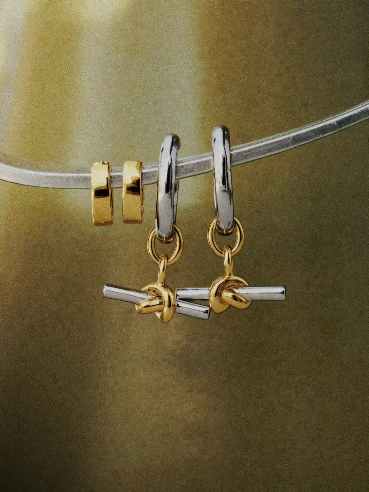 mix metal gold and silver hoop T-bar earrings