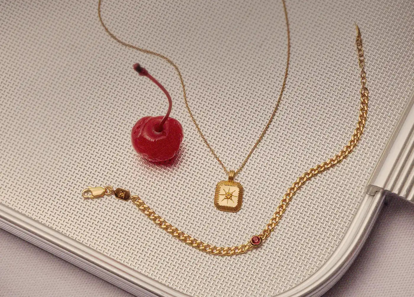 birthstone bracelet and necklace in gold