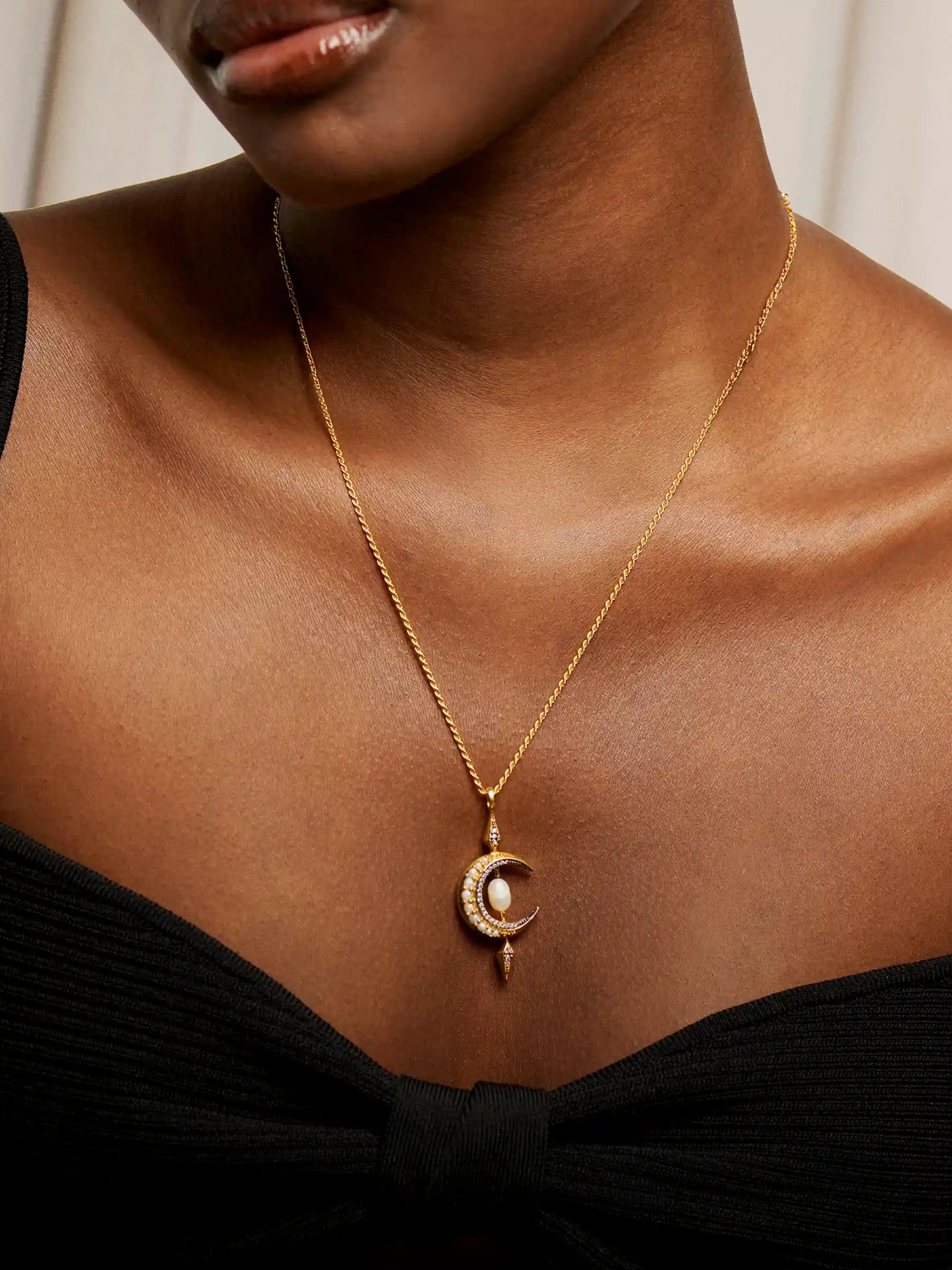 harris reed studded moon pendant gold necklace