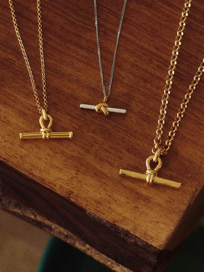 t-bar gold necklaces