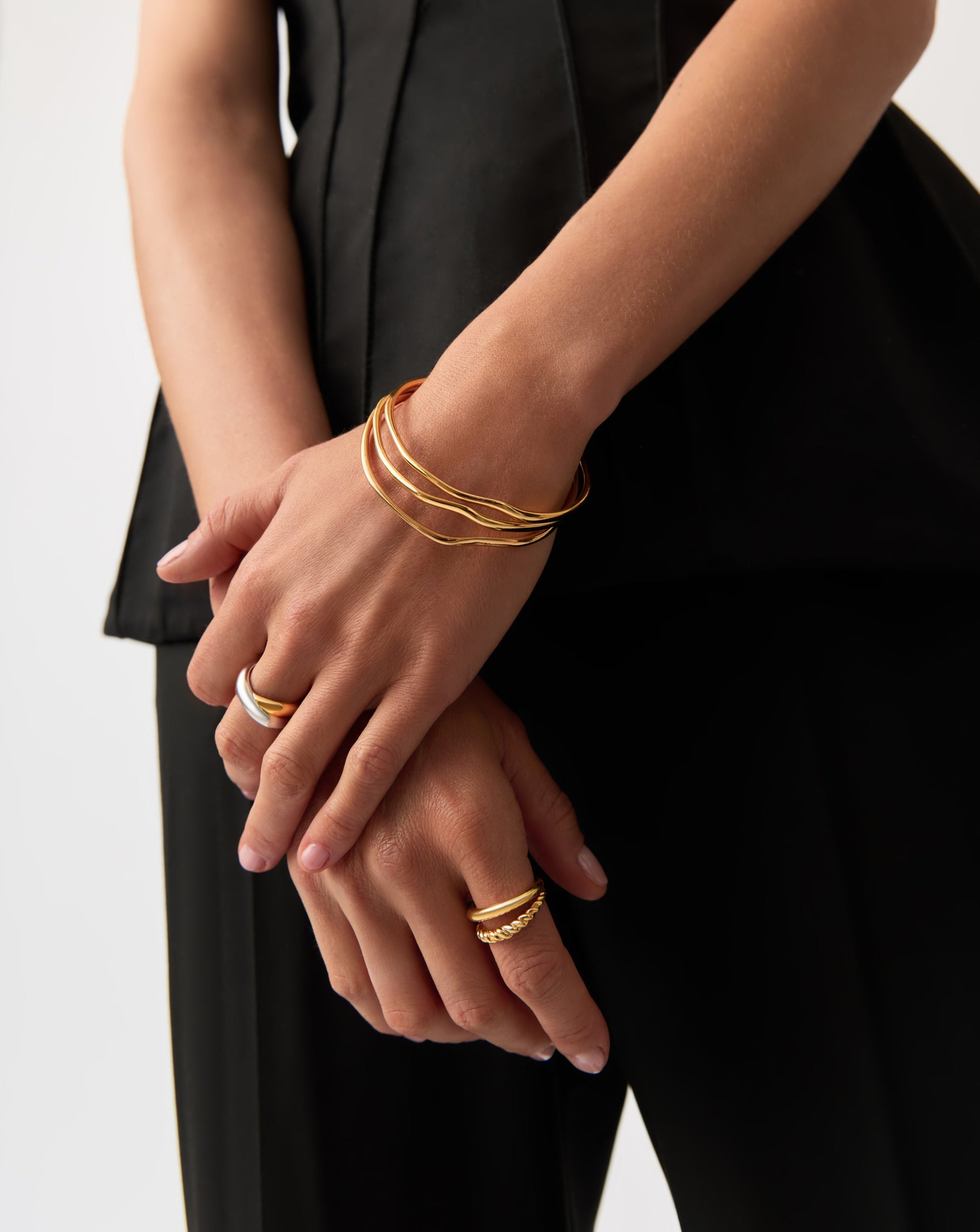 Luxe Dual-Tone Wave Cuff Bracelet