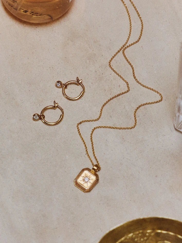 Birthstone Gold necklace and birthstone earrings
