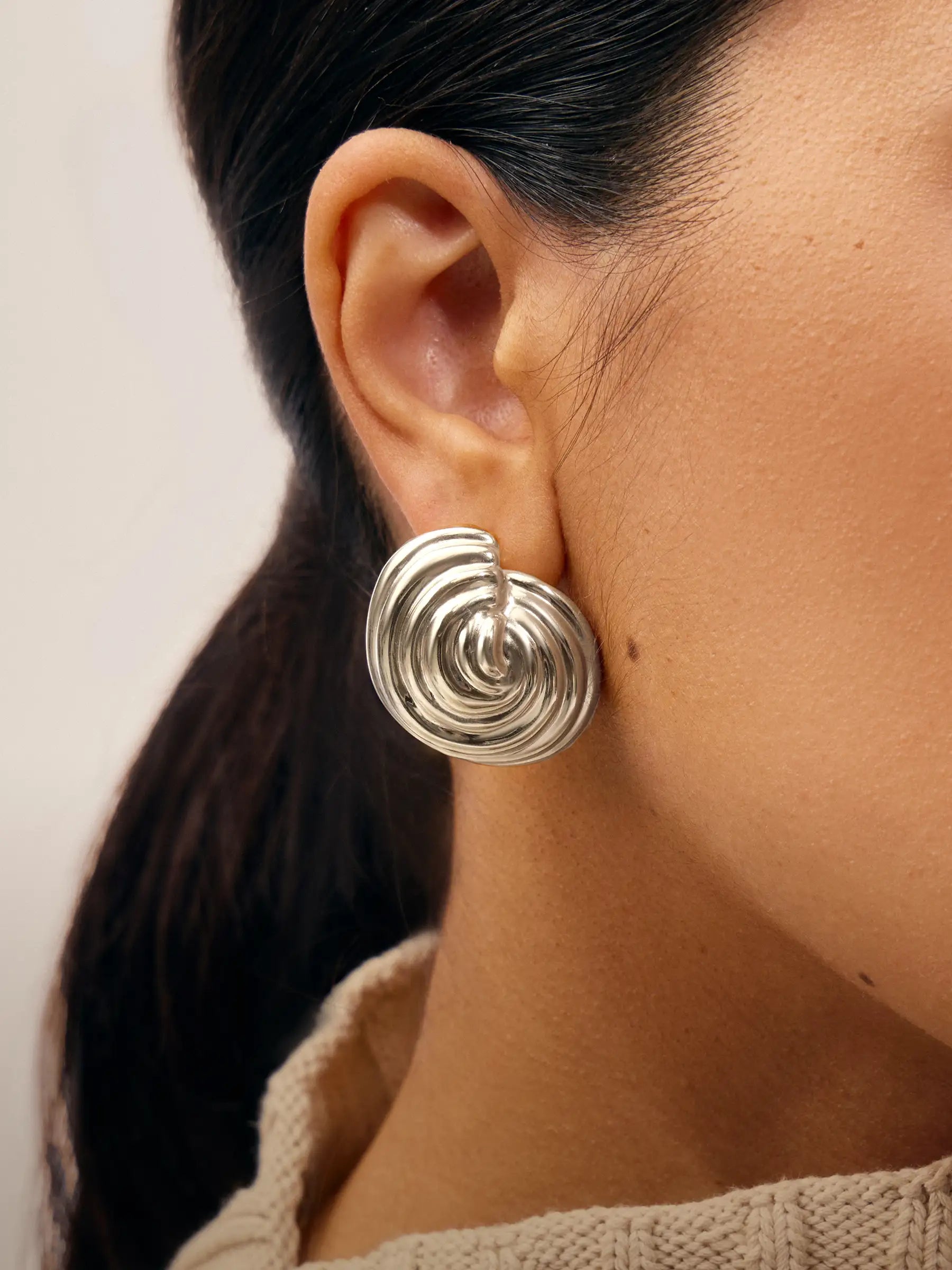 oversized silver spiral stud earrings