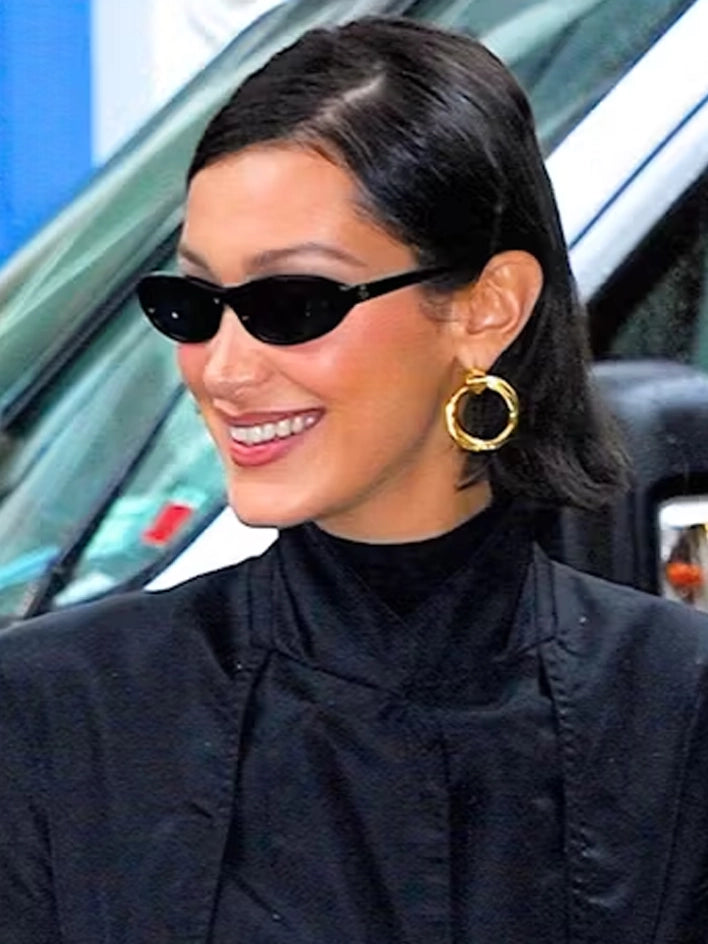 Bella hadid in issoma - gold hoops