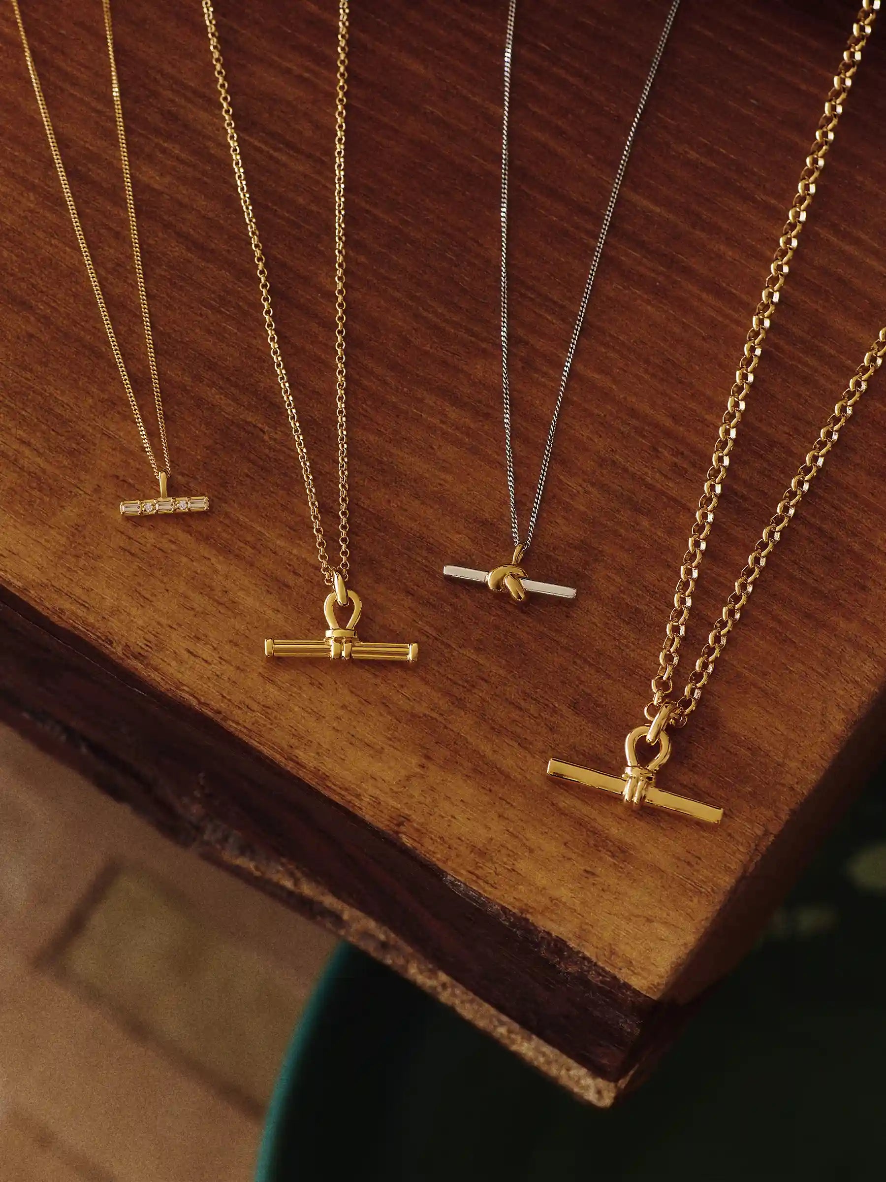 T-bar gold necklaces