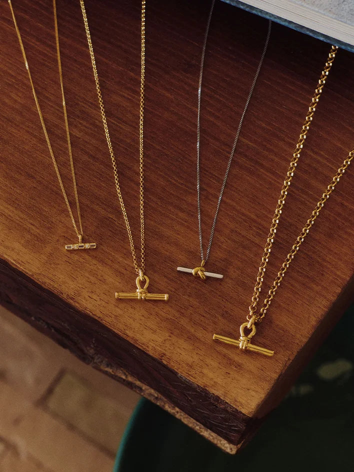 T-bar gold necklaces