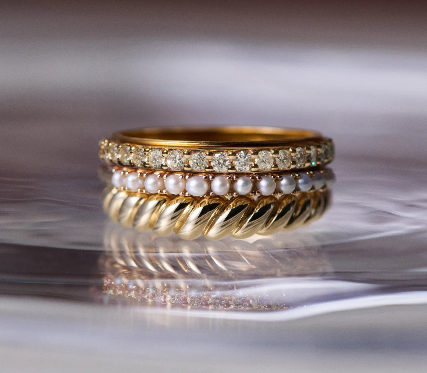 Solid gold and diamond ring stack