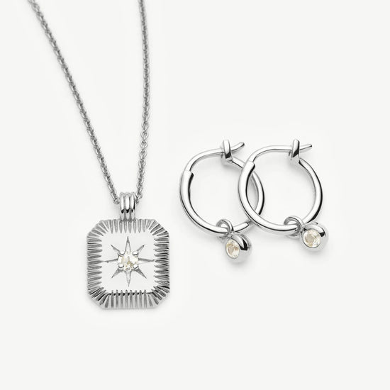 April Birthstone Necklace & Charm Earrings Set | Sterling Silver/Crystal Necklaces Missoma 