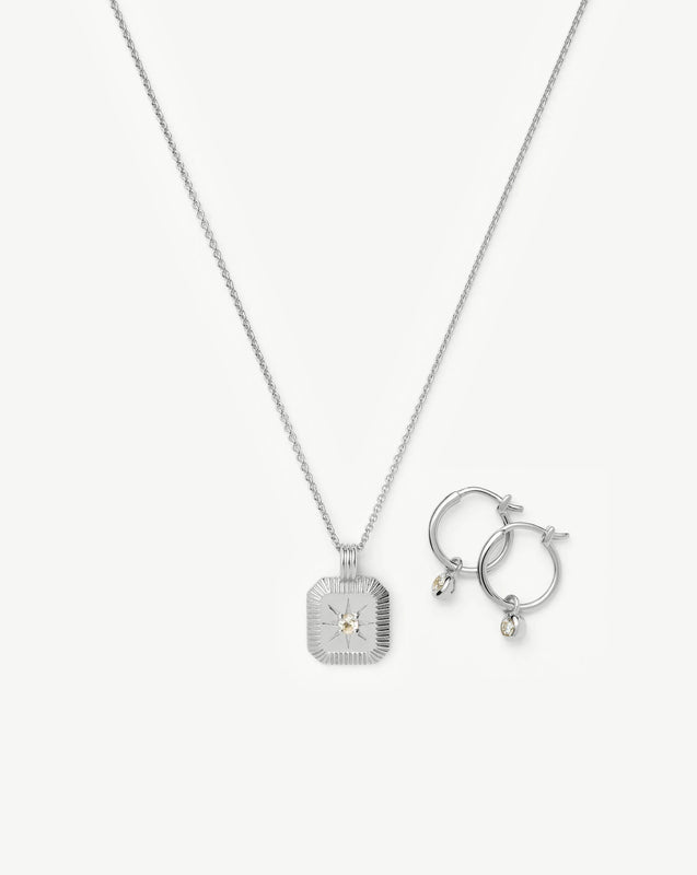 April Birthstone Necklace & Charm Earrings Set | Sterling Silver/Crystal