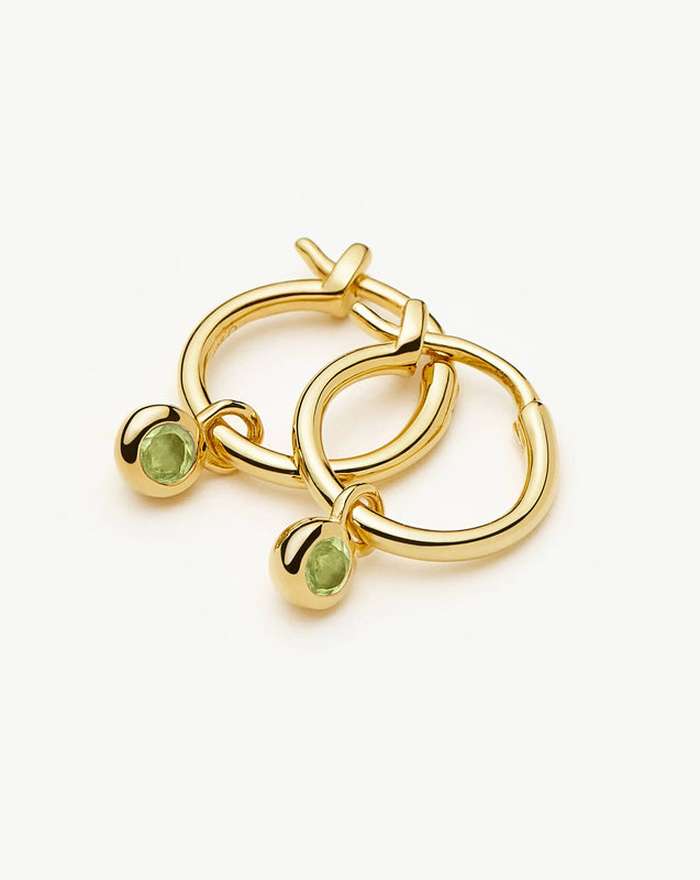 August Birthstone Mini Charm Hoop Earrings | 18k Gold Vermeil/Peridot