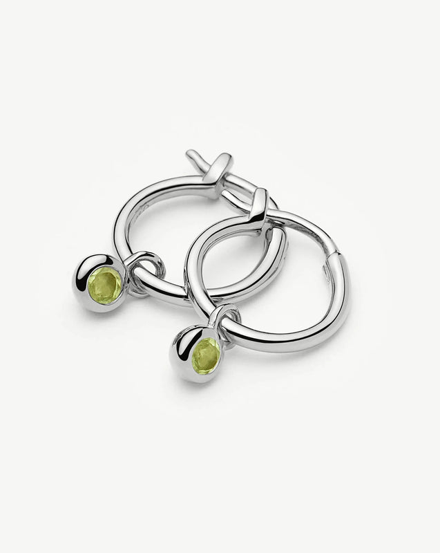 August Birthstone Mini Charm Hoop Earrings | Sterling Silver/Peridot