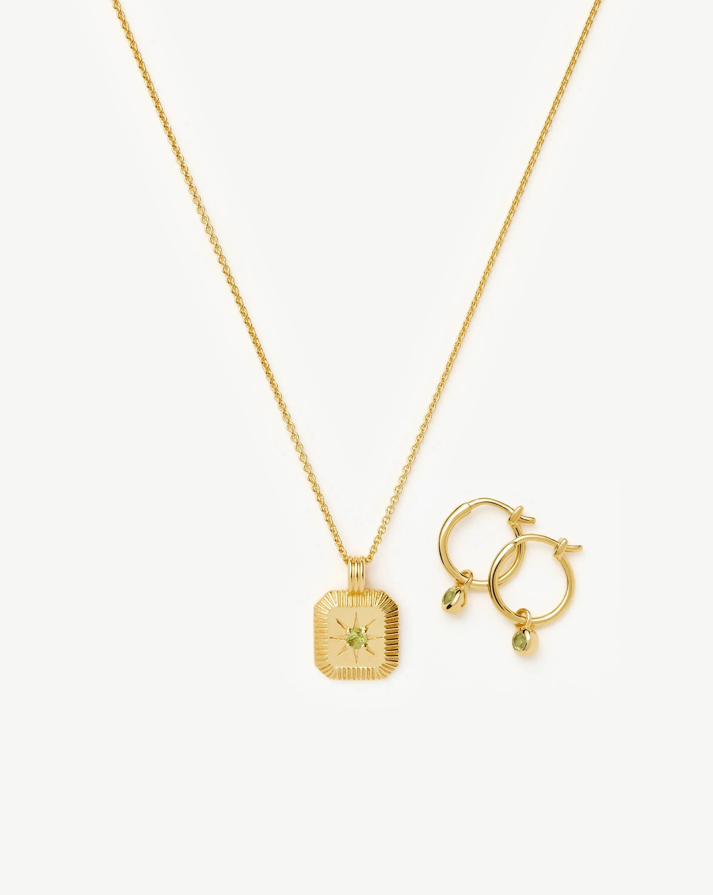 August Birthstone Necklace & Charm Earrings Set | 18k Gold Vermeil/Peridot Necklaces Missoma 